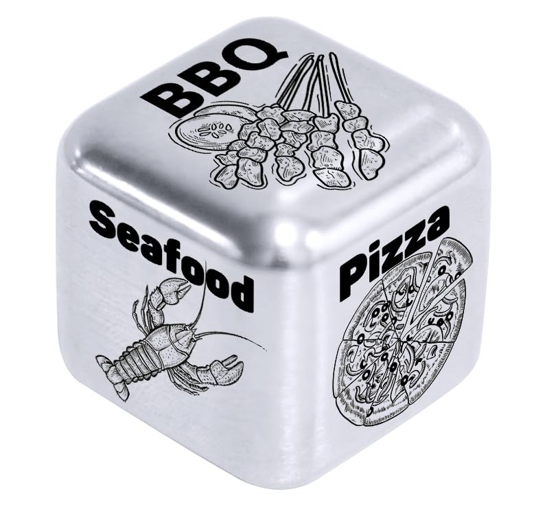 Easter Basket Stuffers for Teens - Funny Steel Decision Dice for Dinner Food Choices - Unique Anniversary & Date Night Gifts for Women, Men, Couples - Perfect Birthday & Wedding Present for Him, Her, Boyfriend, Girlfriend, Wife, Husband - Great for Romantic Dinners, Game Nights & Special Occasions
