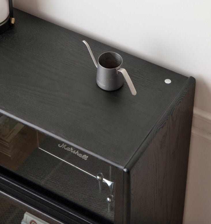 Solid Oak Wood Side Cabinet - Black Finish | Stylish Storage for Living Room, Bedroom, or Office