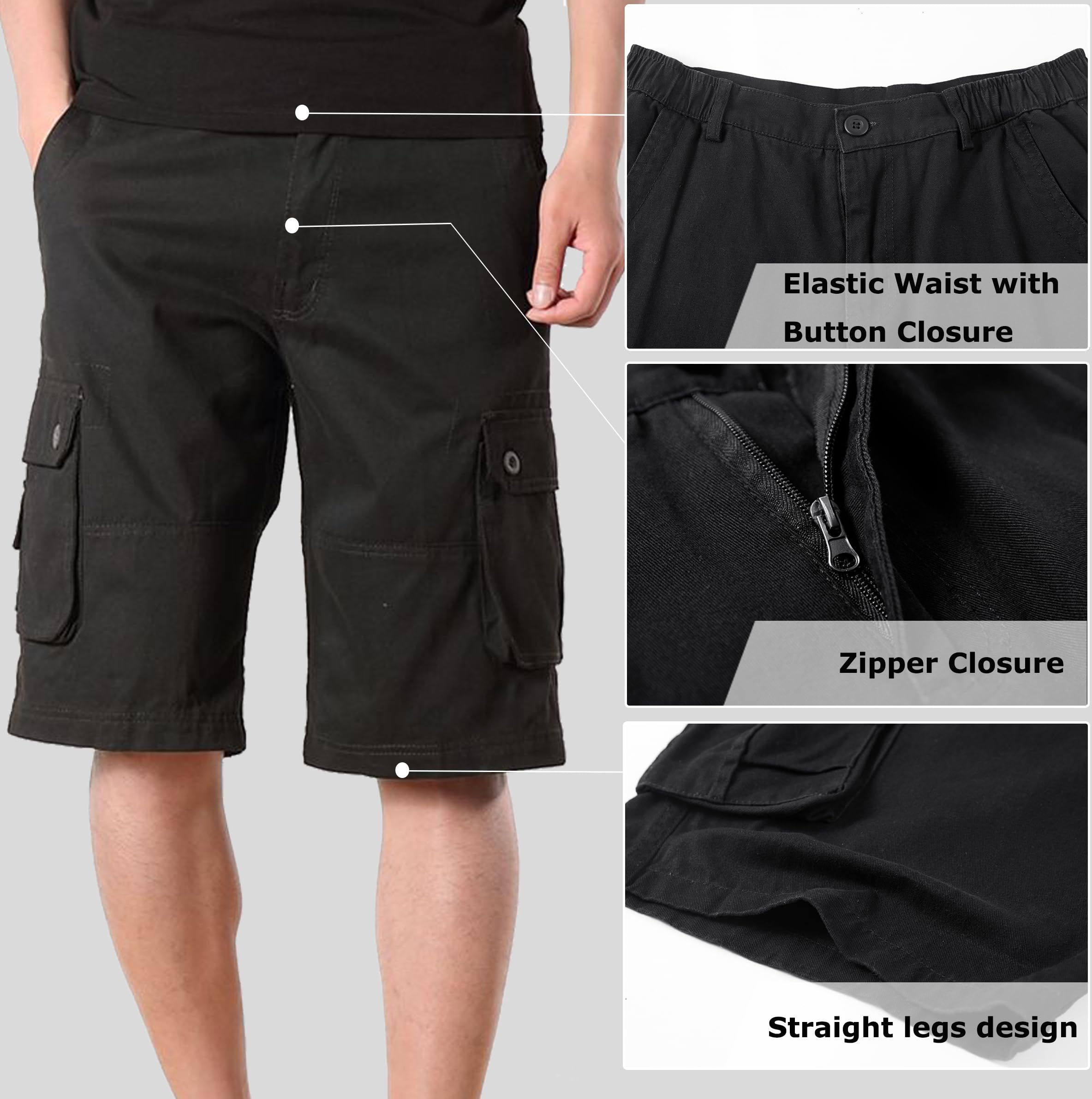 Vcansion Men's Cargo Shorts - Cotton Casual Shorts with Elastic Waist & Multiple Pockets | Camouflage Design for Outdoor, Hiking, and Summer Activities