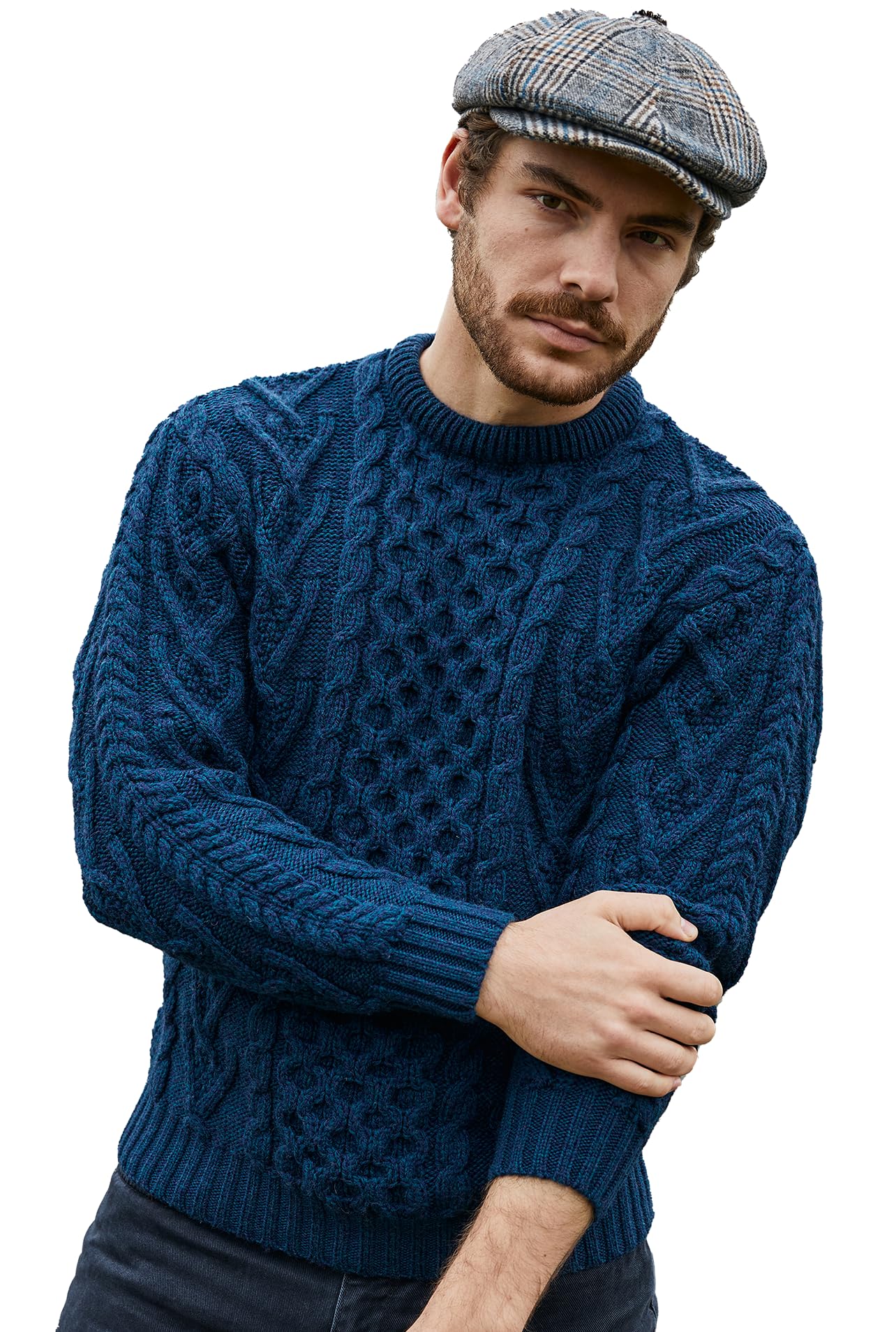 SAOL 100% Merino Wool Men's Irish Traditional Aran Crew Neck Cable Knit Sweater Pullover - Warm Winter Sweater for Men, Casual & Office Wear, Perfect for Christmas Gifts & Outdoor Activities
