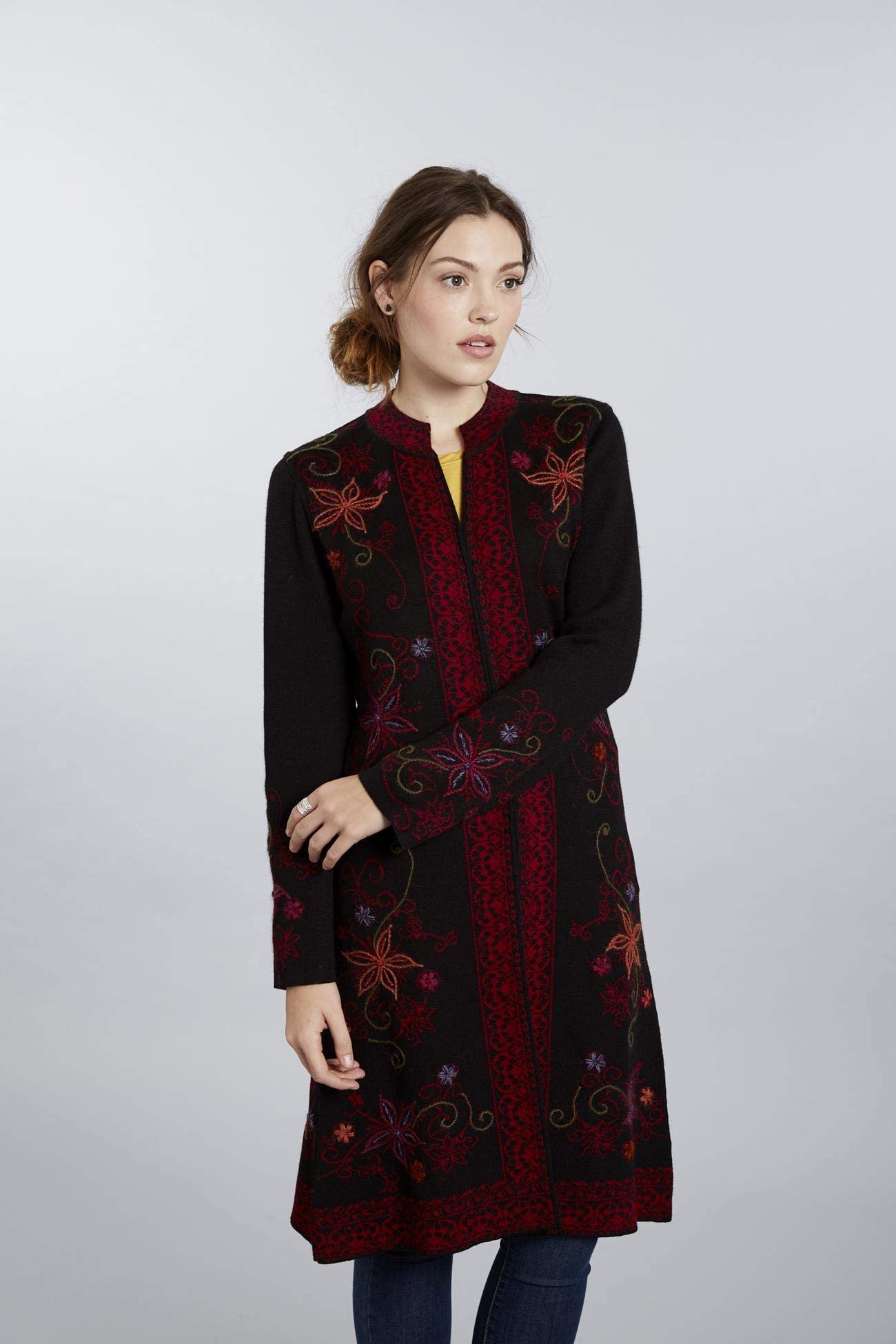 Women's Invisible World Sweater Coat - Soft Baby Alpaca Embroidered Cardigan Ottoman Style | Cozy Winter Fashion for Office, Date Night & Casual Outings