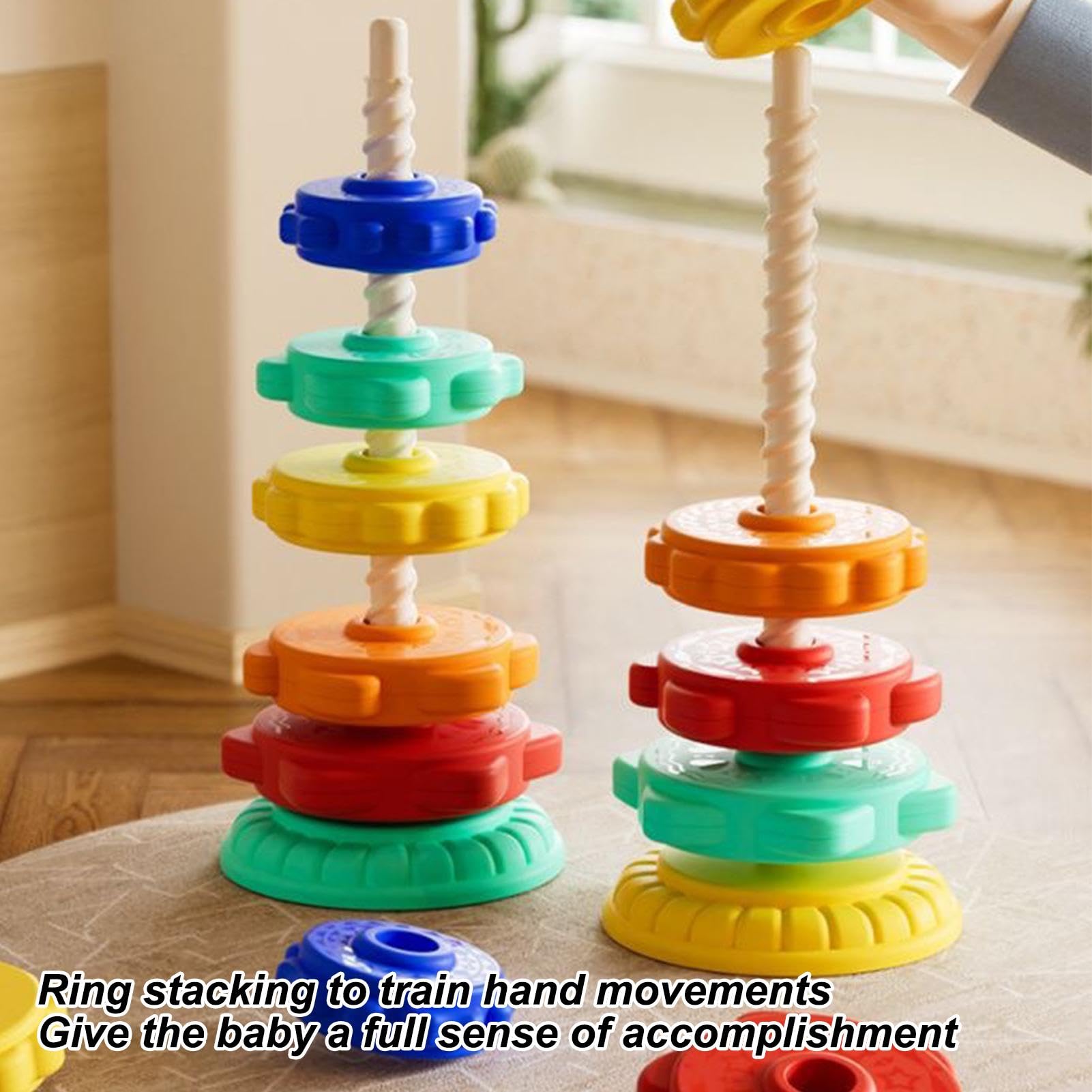 Rainbow Stacking Rings - Educational Spin Stacker Toy for Toddlers 1-3 | Sensory Learning & Motor Skills Development | Perfect for Playtime, Daycare & Early Childhood Education
