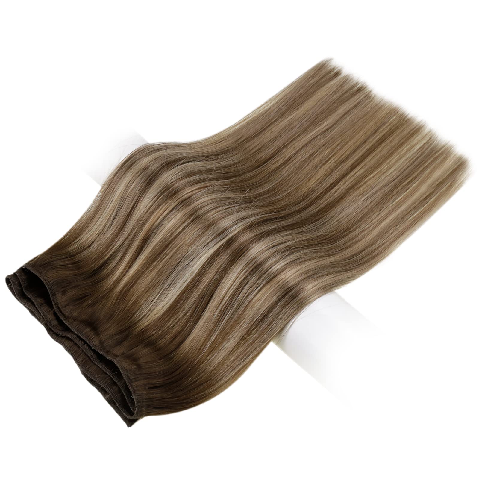 Vivien Balayage Clip-In Hair Extensions 14 Inch 7pcs 120g - Real Human Hair Ombre Dark Brown to Light Brown - Natural Looking Invisible Hair Extensions for Women | Perfect for Parties, Weddings & Everyday Styling