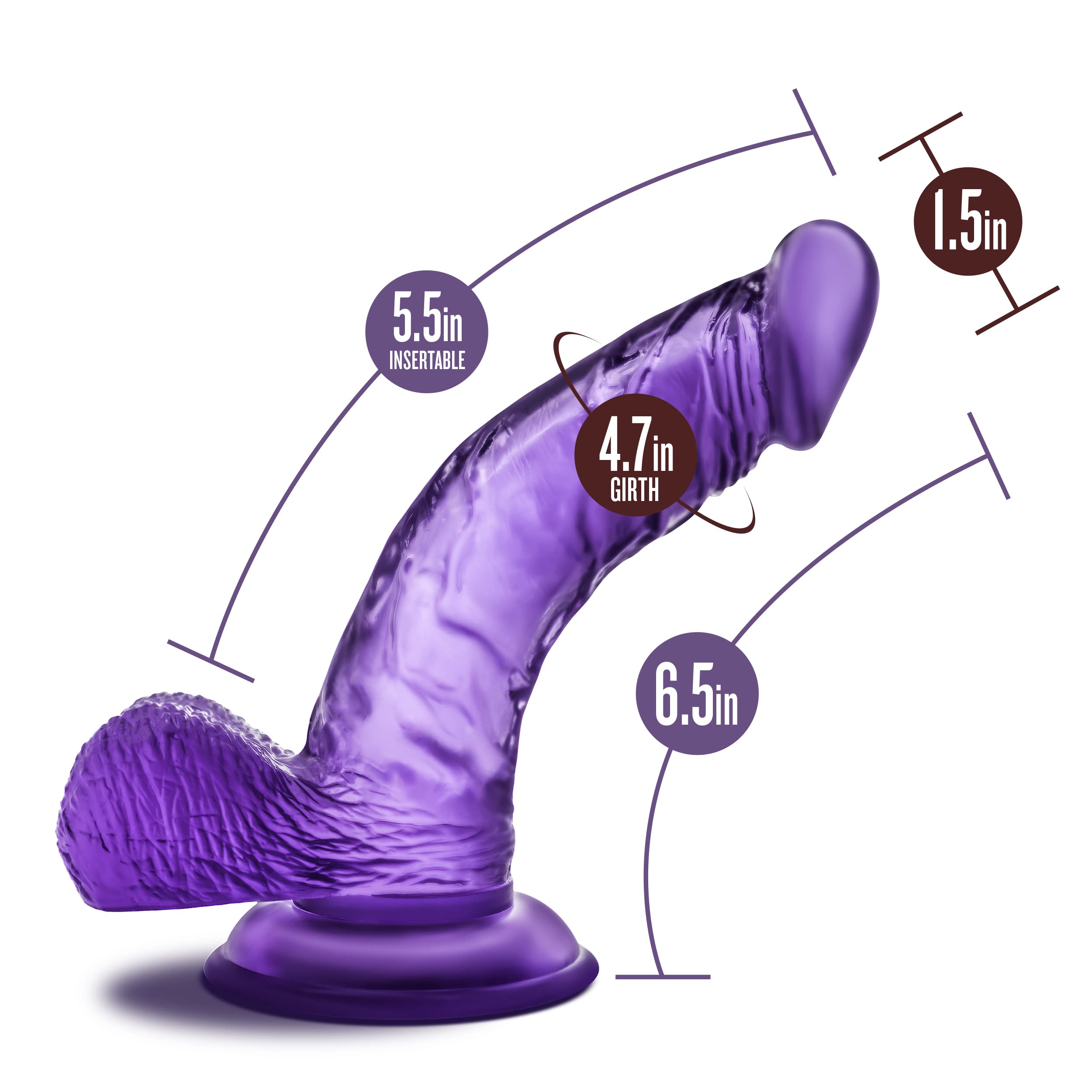 Blush Novelties B Yours Sweet n' Hard 8.6 Inch Realistic Curved Dildo with Suction Cup - Soft Body-Safe Silicone Adult Toy for Couples & Solo Play - Harness Compatible, Easy to Clean - Purple - Perfect for Bedroom Fun & BDSM Exploration