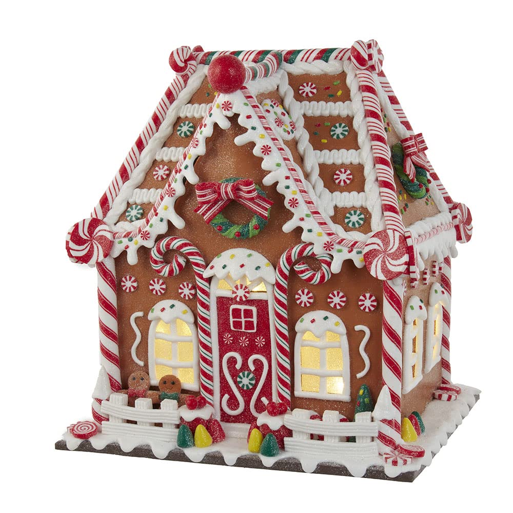 Kurt S. Adler 13-Inch Brown Gingerbread House with Battery-Operated LED Lights & Timer - Perfect for Christmas Decor, Holiday Centerpiece, and Winter Home Décor