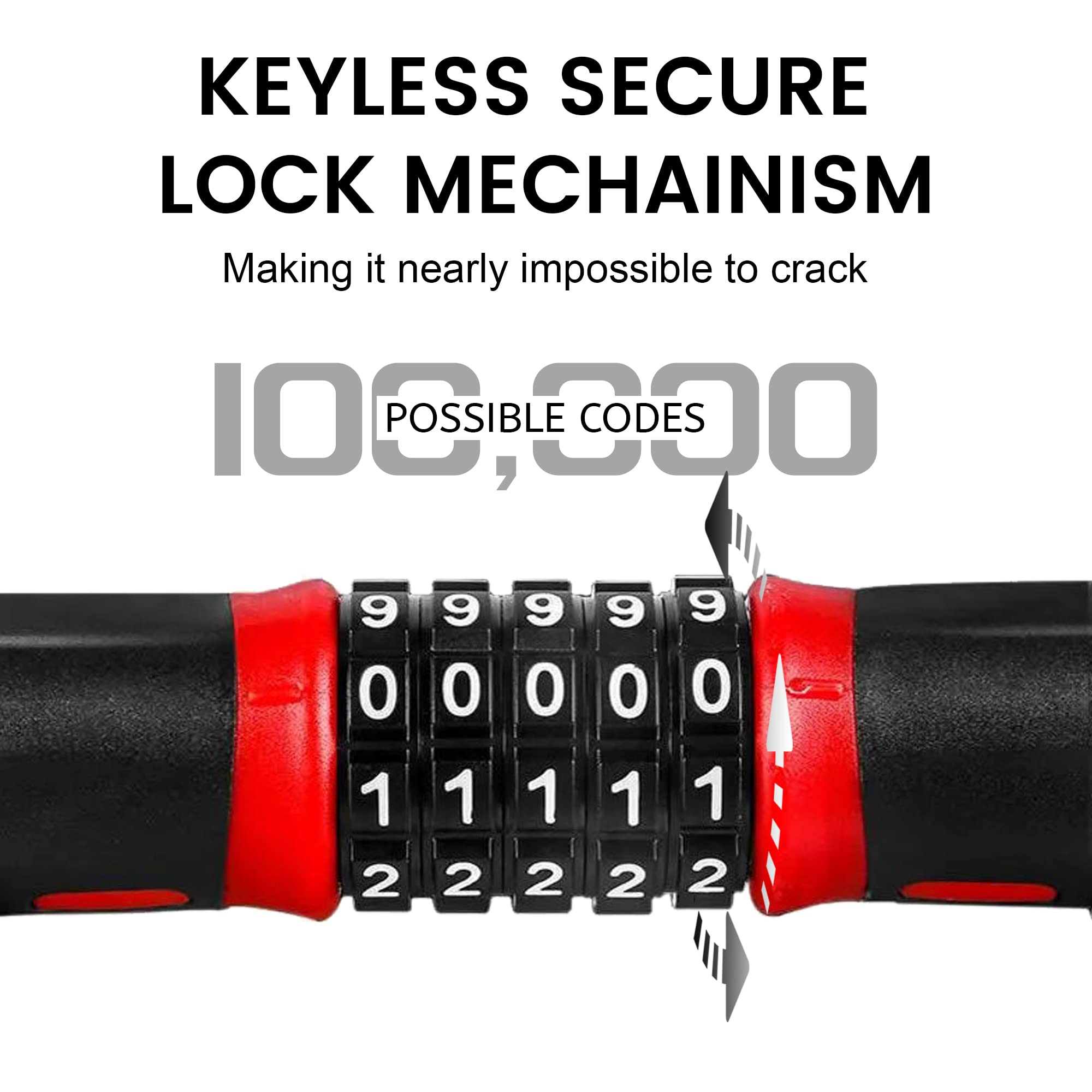 Yivke Heavy Duty 5-Digit Resettable Combination Bike Lock - 90cm High Security Anti-Theft Bicycle Chain for Bike, Scooter, Motorcycle, Door & Gate Fence (2.95ft, Black) - Perfect for Urban Commuting, Outdoor Adventures & Home Security