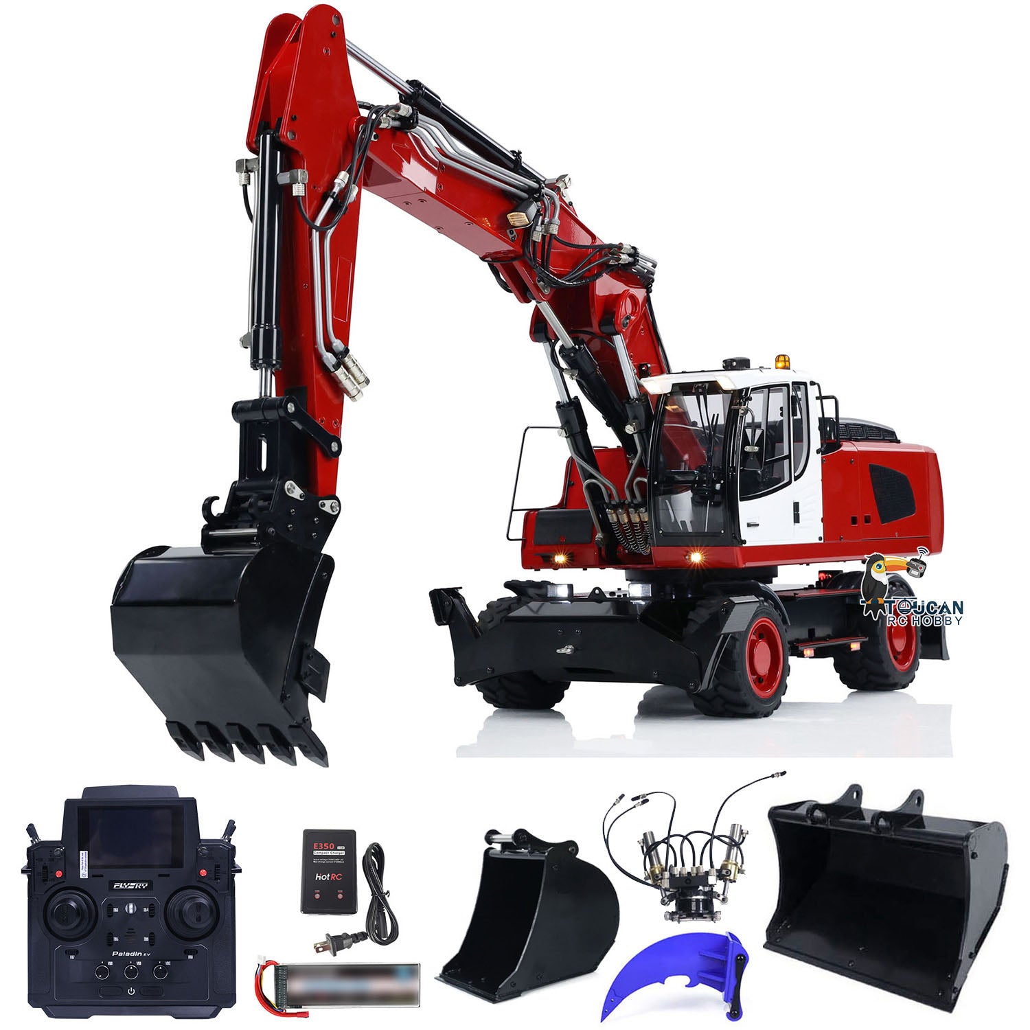 1/14 Scale Metal RC Hydraulic Excavator R946 PL18EV - Remote Control Wheeled Digger with Motor, Servo, ESC, LED Lights & Battery - Ready-to-Run Construction Toy for Kids & Adults - Perfect for Backyard Digging, Construction Play & RC Hobby Enthusiasts
