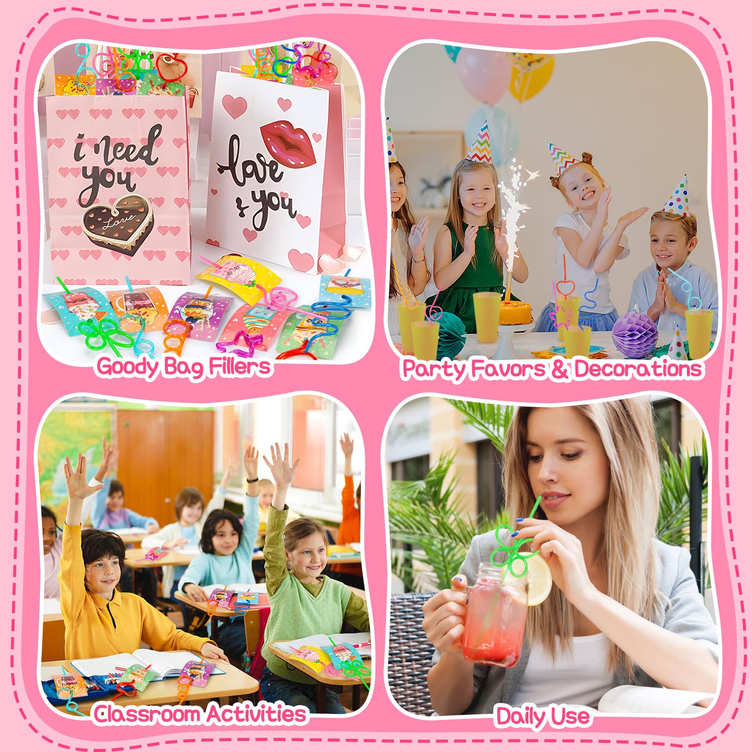 28 PCS Valentine's Day Cards for Kids with Crazy Loop Bendy Straws - Bulk Classroom Party Favors, School Exchange Cards, Prizes & Gifts for Boys & Girls | Perfect for Valentine's Parties, School Activities & Holiday Celebrations