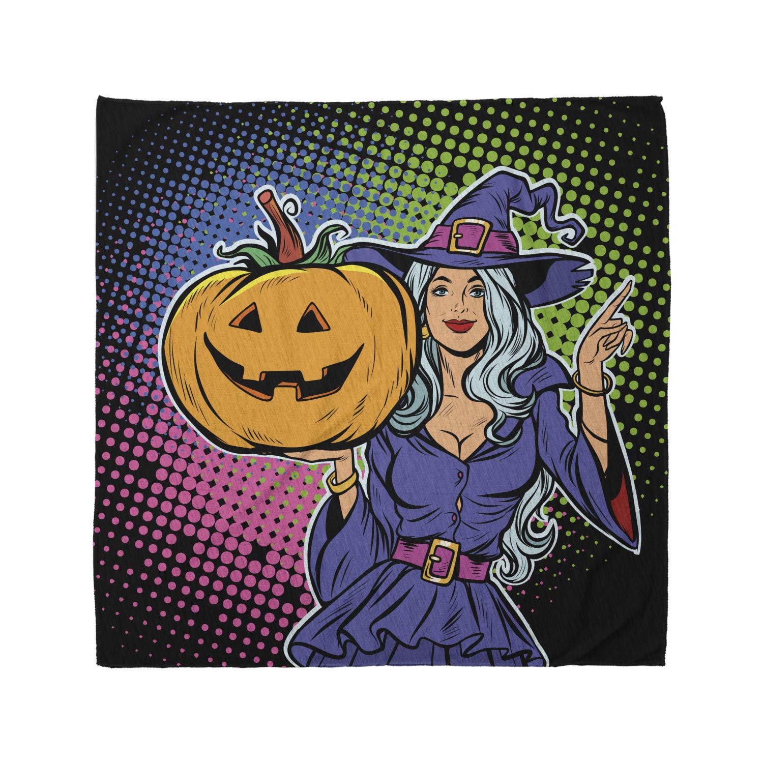 Ambesonne Halloween Bandana - Pop Art Witch & Pumpkin Print Unisex Head Scarf & Neck Tie for Costumes, Parties & Festive Events
