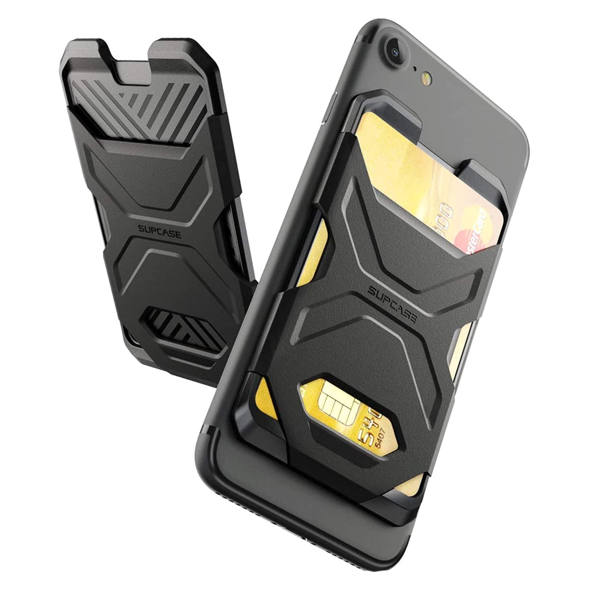 SUPCASE Adhesive Slim Wallet (2-Pack) - Ultra Thin Stick-On Silicone Credit Card Holder for Smartphones - Compatible with Most Phones (Not for Curved Back) - Black - Perfect for Travel, Gym & Everyday Use