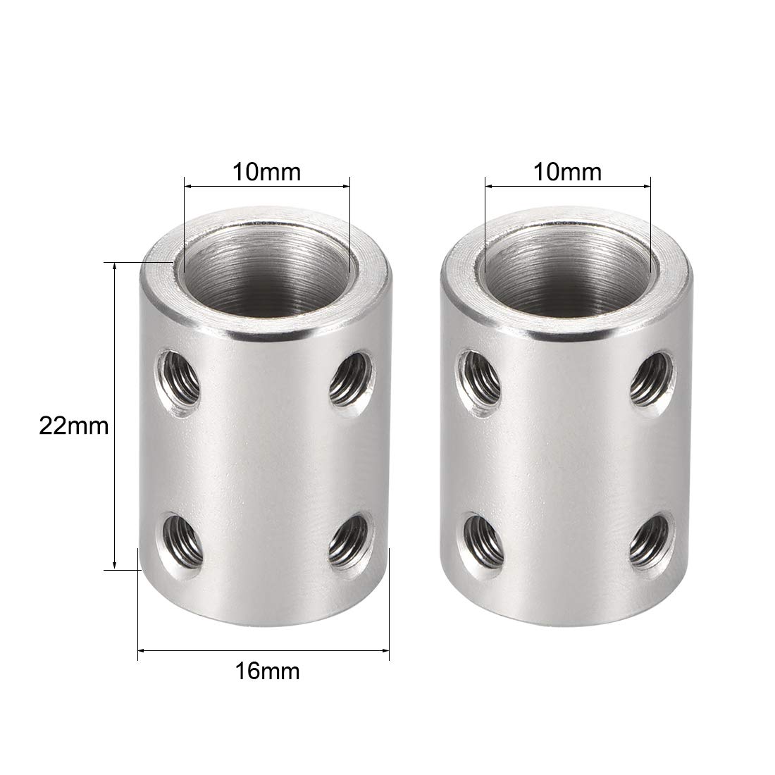 Stainless Steel 10mm to 10mm Bore Rigid Coupling Set Screw L22XD16 - Shaft Coupler Connector for 3D Printers, Motors, CNC Machines (2pcs) - Perfect for DIY Projects, Robotics, and Industrial Equipment