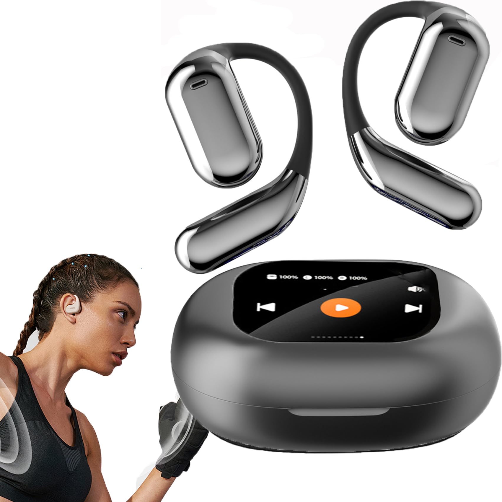 Erazer Xp2 True Wireless Open Ear Bluetooth 5.4 Earbuds - IPX5 Waterproof, Touch Control, Noise Reduction for Running, Workout & Outdoor Activities (Black)