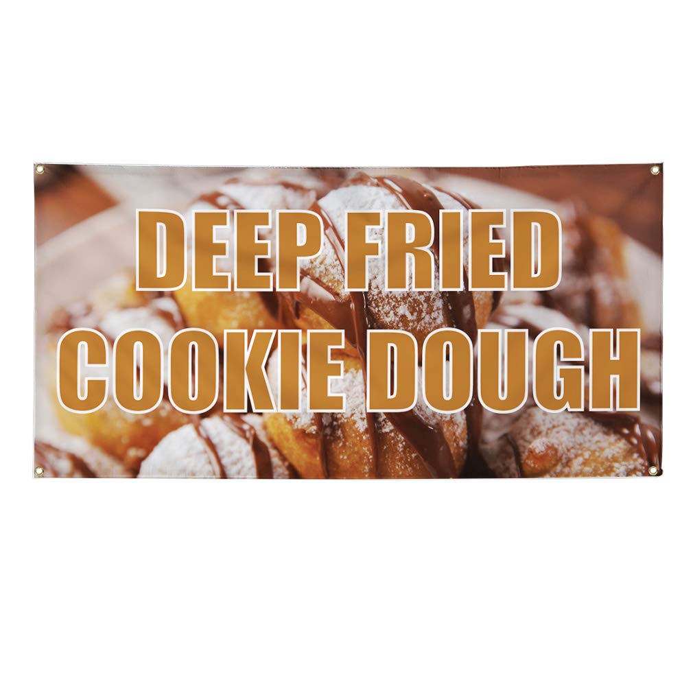Deep Fried Cookie Dough Vinyl Banner - Weatherproof Outdoor Sign (36x72 Inches, Brown) with 6 Grommets - Perfect for Food Trucks, Bakeries & Outdoor Events