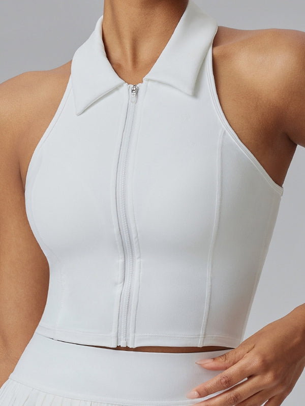 ZASUWA Women's Zipper Lapel Tank Top - Stylish Casual & Workout T-Shirt for Gym, Running, and Everyday Wear