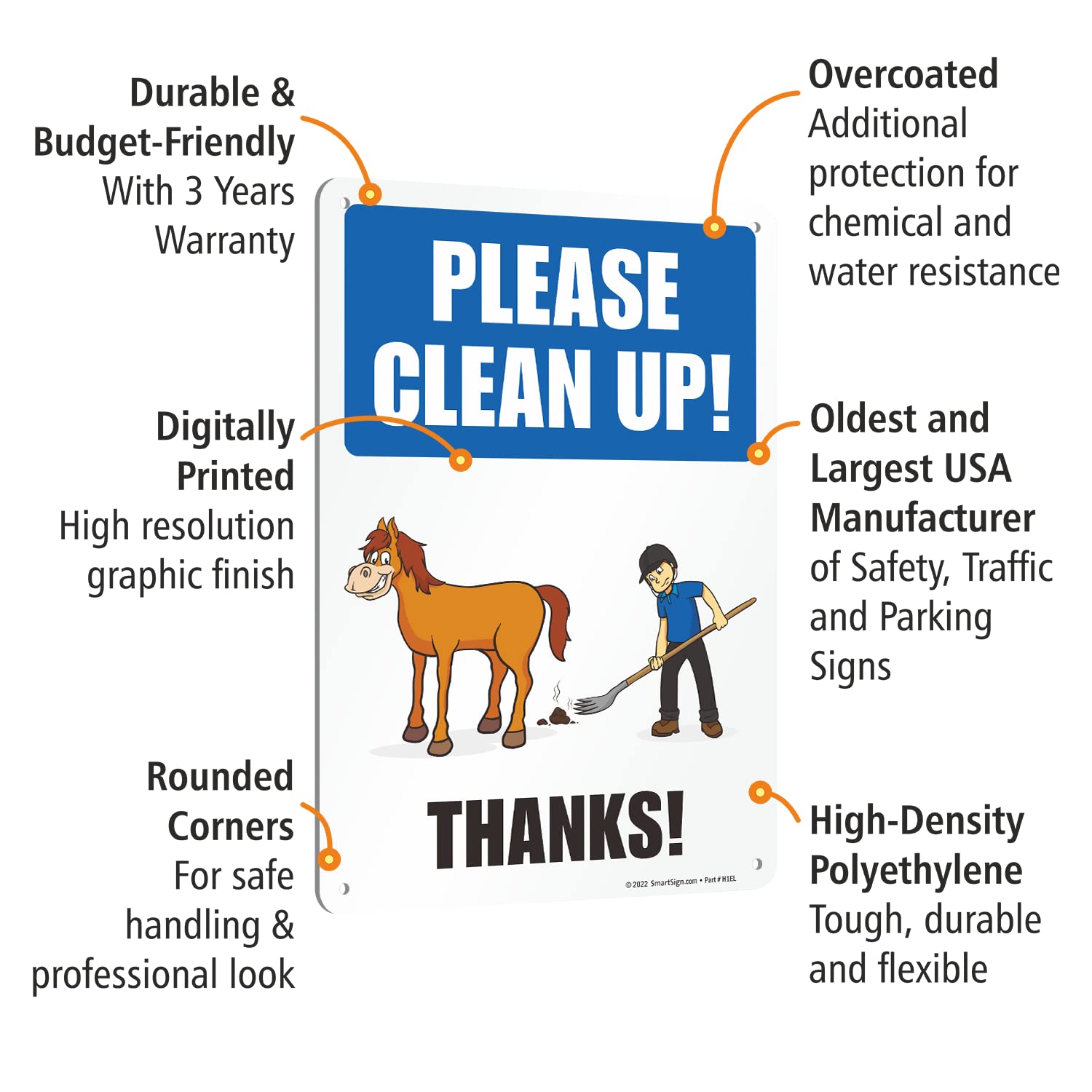 SmartSign (2-Pack) 14x10 Inch Horse Poop Clean Up Sign - Durable 55 mil HDPE Plastic, Weatherproof, Multicolor Digital Printing - Made in USA - Perfect for Farms, Stables & Equestrian Centers