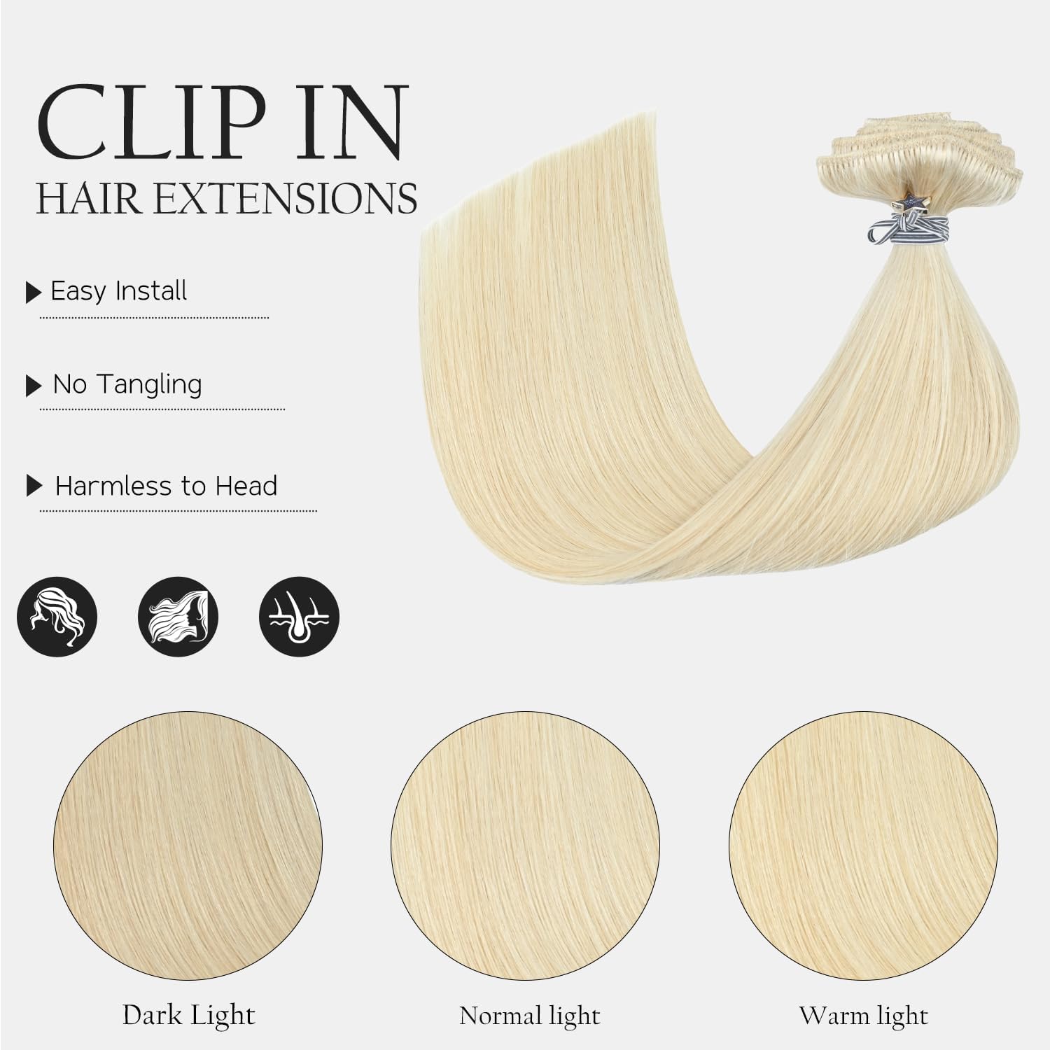 HUAYI Platinum Blonde 20 Inch Human Hair Clip-In Extensions - 7pcs 120g 100% Real Human Hair for Women (#60) | Perfect for Parties, Weddings & Daily Styling