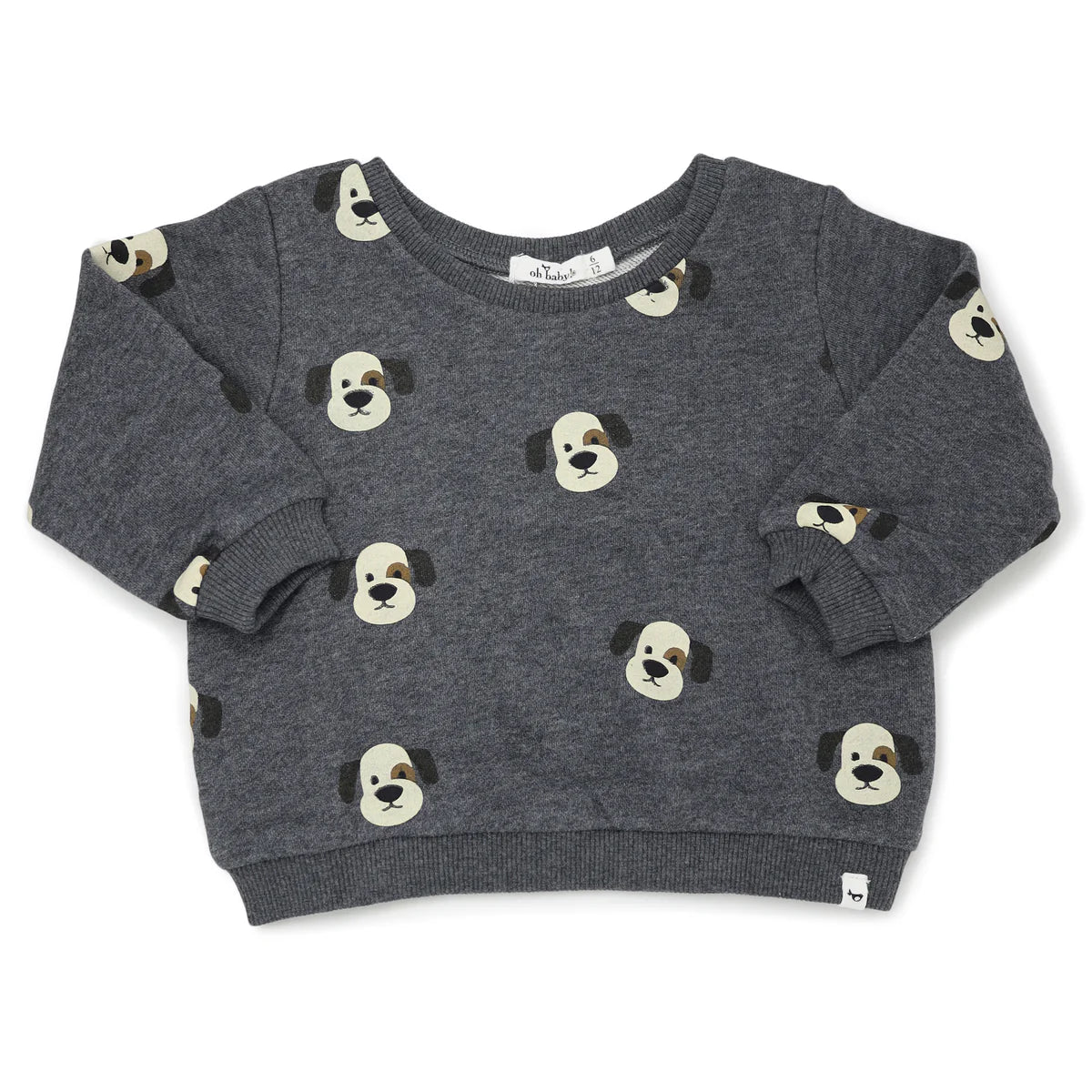 Oh Baby Puppy Faces Sweatshirt - Cute Dog Print Hoodie in Charcoal Pepper | Trendy Casual Wear for Dog Lovers, Perfect for Outings & Cozy Home Days