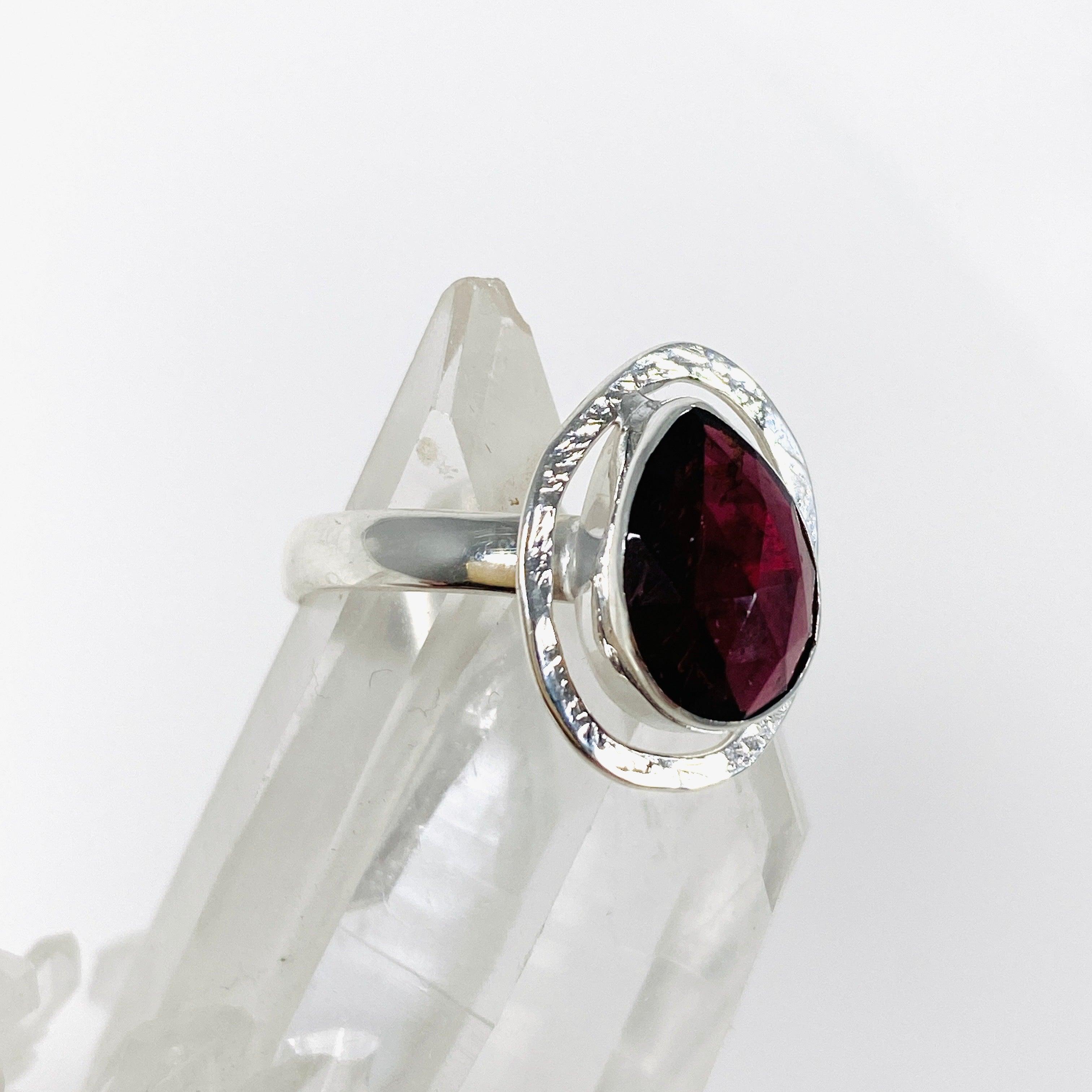 Garnet Faceted Teardrop Ring - Size 8 - LRGJ 16 - Elegant Jewelry for Women - Perfect for Weddings, Parties & Special Occasions