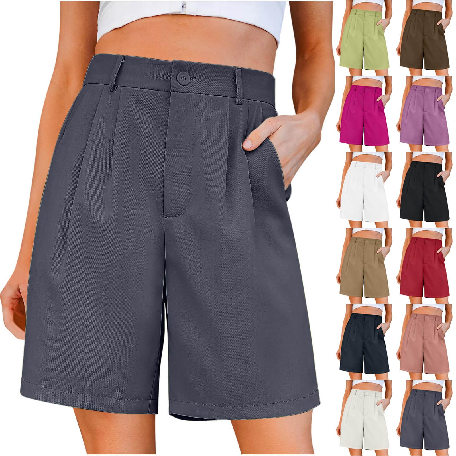 HLYSGO Women's Bermuda Shorts - High Waist Wide Leg Dress Shorts for Office & Casual Wear | Knee-Length Tailored Suit Shorts for Work, Travel & Summer Outfits