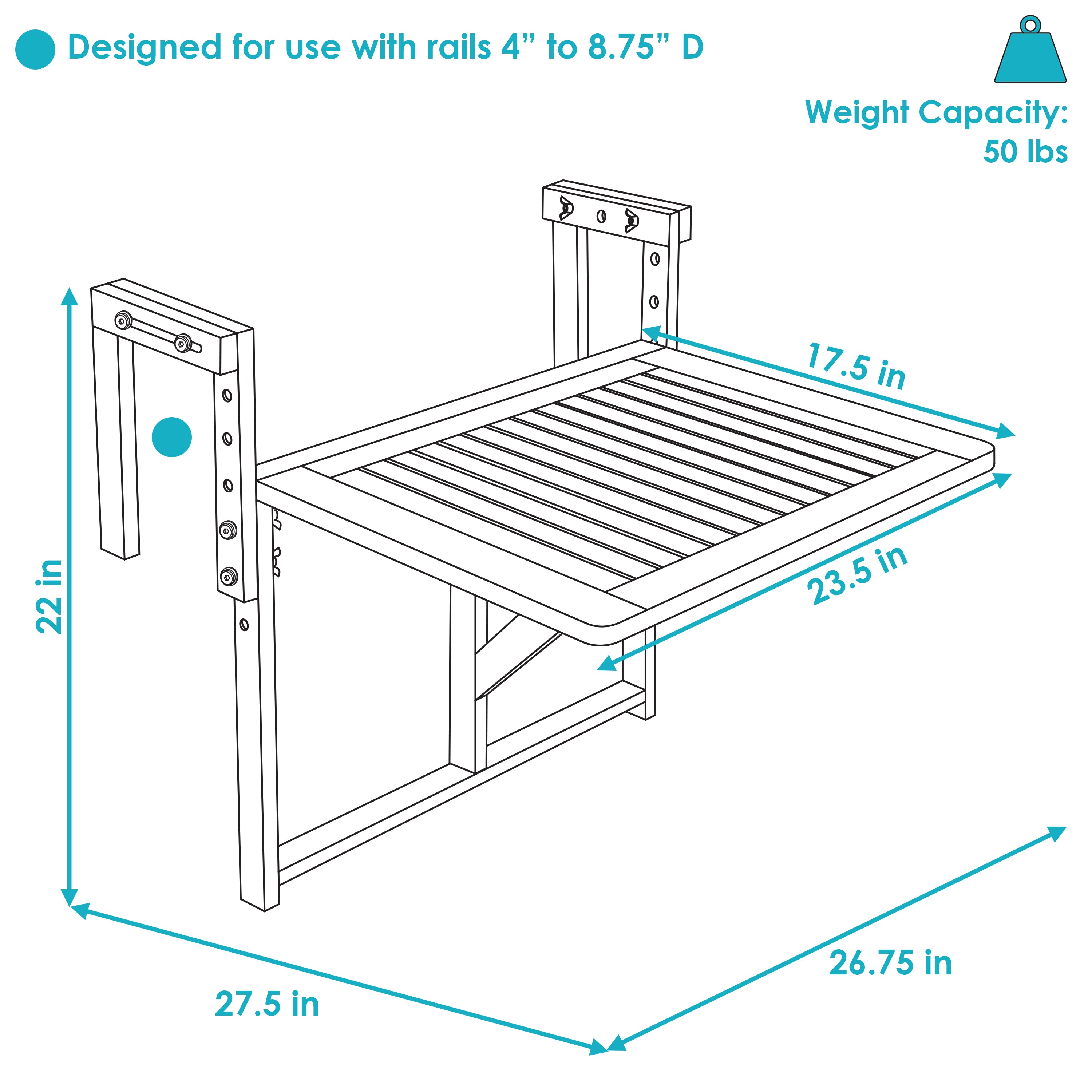 Sunnydaze Meranti Wood Folding Balcony Railing Table - Outdoor Patio Bistro Dining & Coffee Side Table for Small Spaces