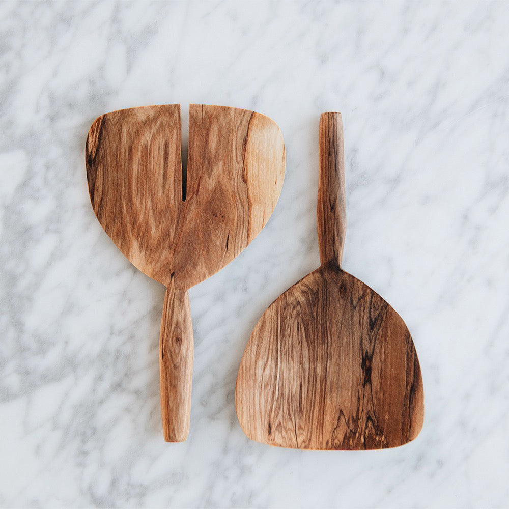 Premium Wild Olive Wood Salad Servers Set - Handcrafted Wide Paddle Utensils for Serving Tossed Salads, Pasta & Appetizers - Eco-Friendly Kitchen Tools for Dinner Parties & Outdoor Entertaining