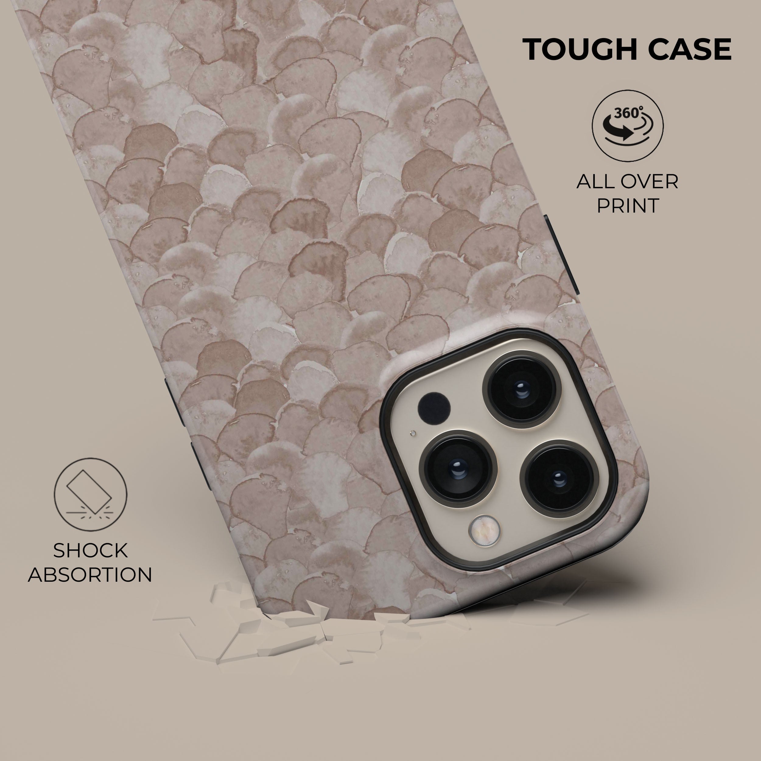Beige Watercolor Reptile Phone Case for iPhone 15/14/13/12 Pro Max - Cute Artistic Snake Skin Design Slim Protective Cover - Perfect for Outdoor Adventures, Travel & Daily Use