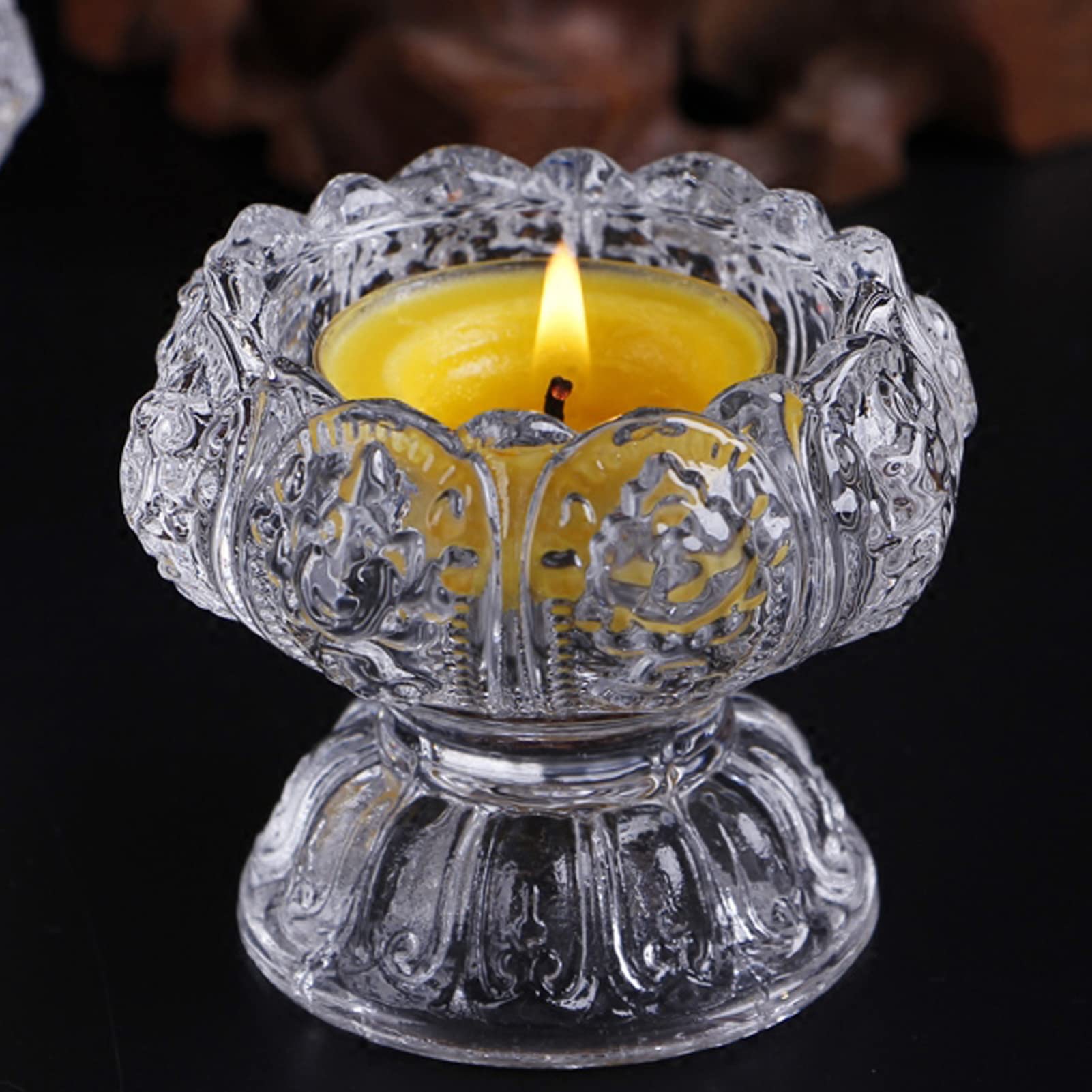 2-Pack Clear Glass Tealight Candle Holders - Elegant Buddhist-Inspired Crystal Table Centerpiece for Weddings, Meditation & Home Decor