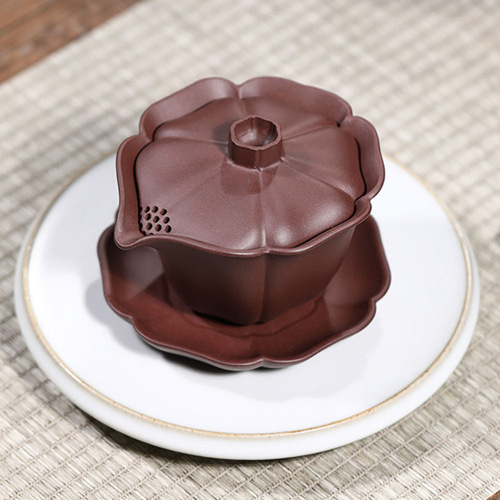 Premium Yixing Red Clay Lotus Gaiwan Teapot - Authentic Chinese Gongfu Tea Set for Brewing Oolong & Pu-erh Tea | Perfect for Tea Ceremonies & Home Tea Time