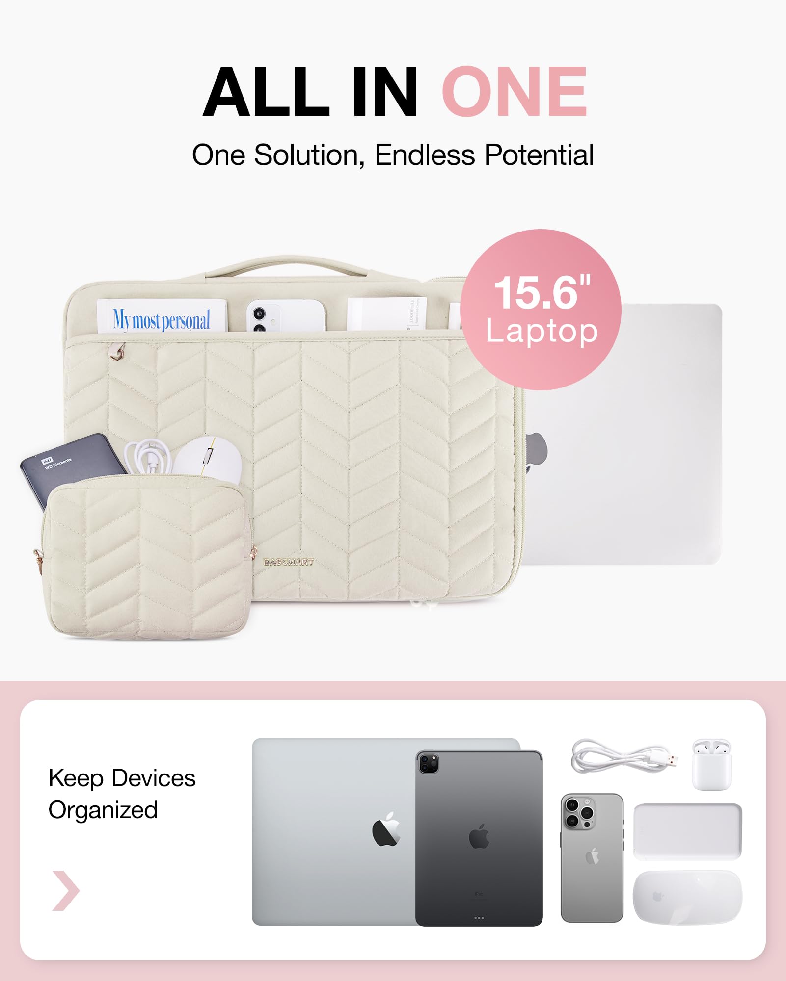 BAGSMART 15-16 Inch Laptop Sleeve with Handle - Puffy Padded Protective Case for MacBook Air 15.6