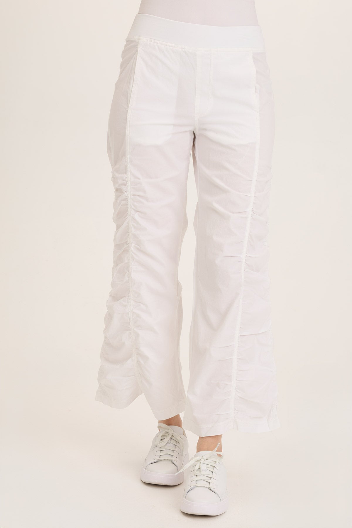 Naola Stretch Poplin Ruched Flare Gaucho Pants - Women's High Waisted Wide Leg Trousers for Office, Travel & Casual Wear
