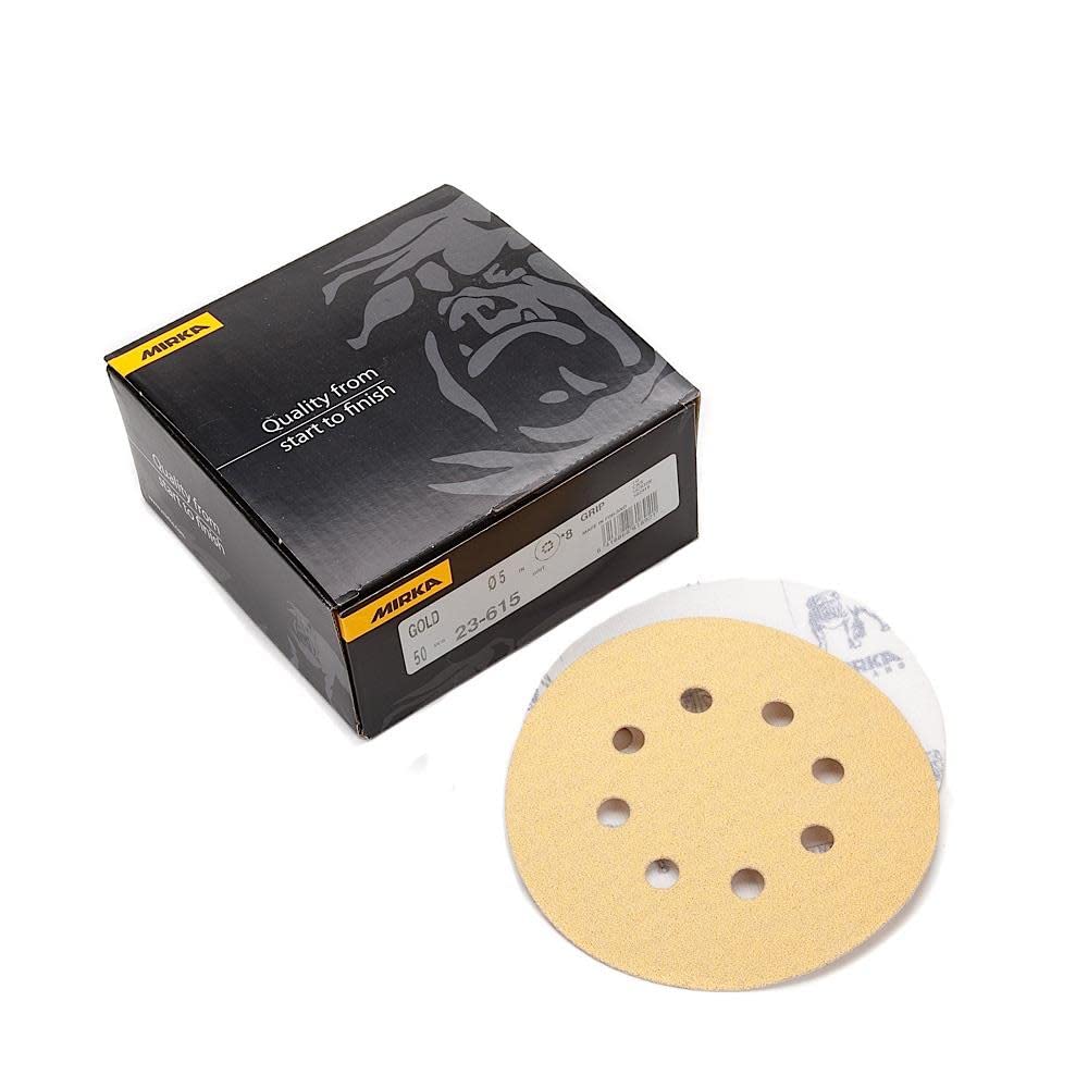 Mirka Gold 5 Inch 8 Hole Grip Vacuum Sanding Disc P180 Grit - Premium Abrasive for Woodworking, Auto Body Repair & Surface Preparation