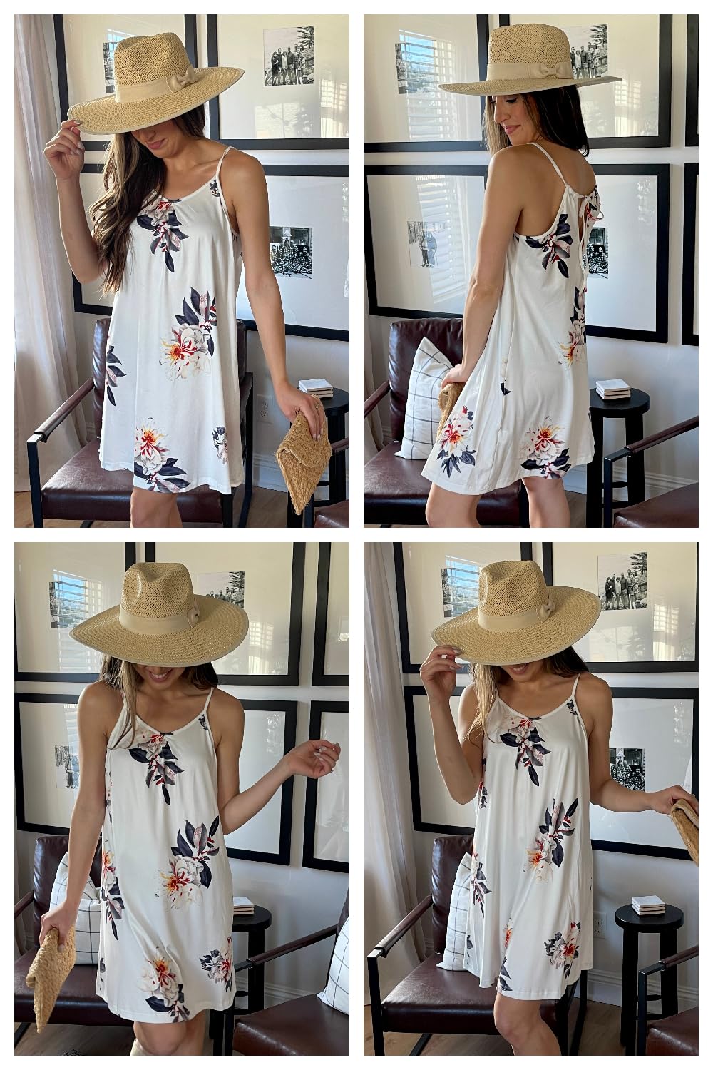 ULTRANICE Women's Floral V-Neck Spaghetti Strap Mini Sundress - Casual Swing Dress for Spring & Summer 2025 | Perfect for Beach Vacations, Pool Parties & Outdoor Dates