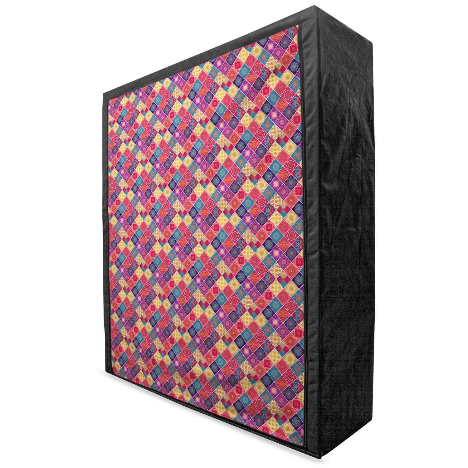 Ambesonne Mandala Portable Fabric Wardrobe - Geometric Checkered Pattern Clothing Organizer with Shelves, 59 Inch Multicolor Storage Closet for Bedroom, Closet, Dorm or Travel Use