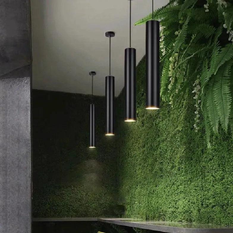 Sleek Modern Black Pendant Light - Minimalist Tubular Design for Dining Room, Kitchen Island or Bedroom Lighting