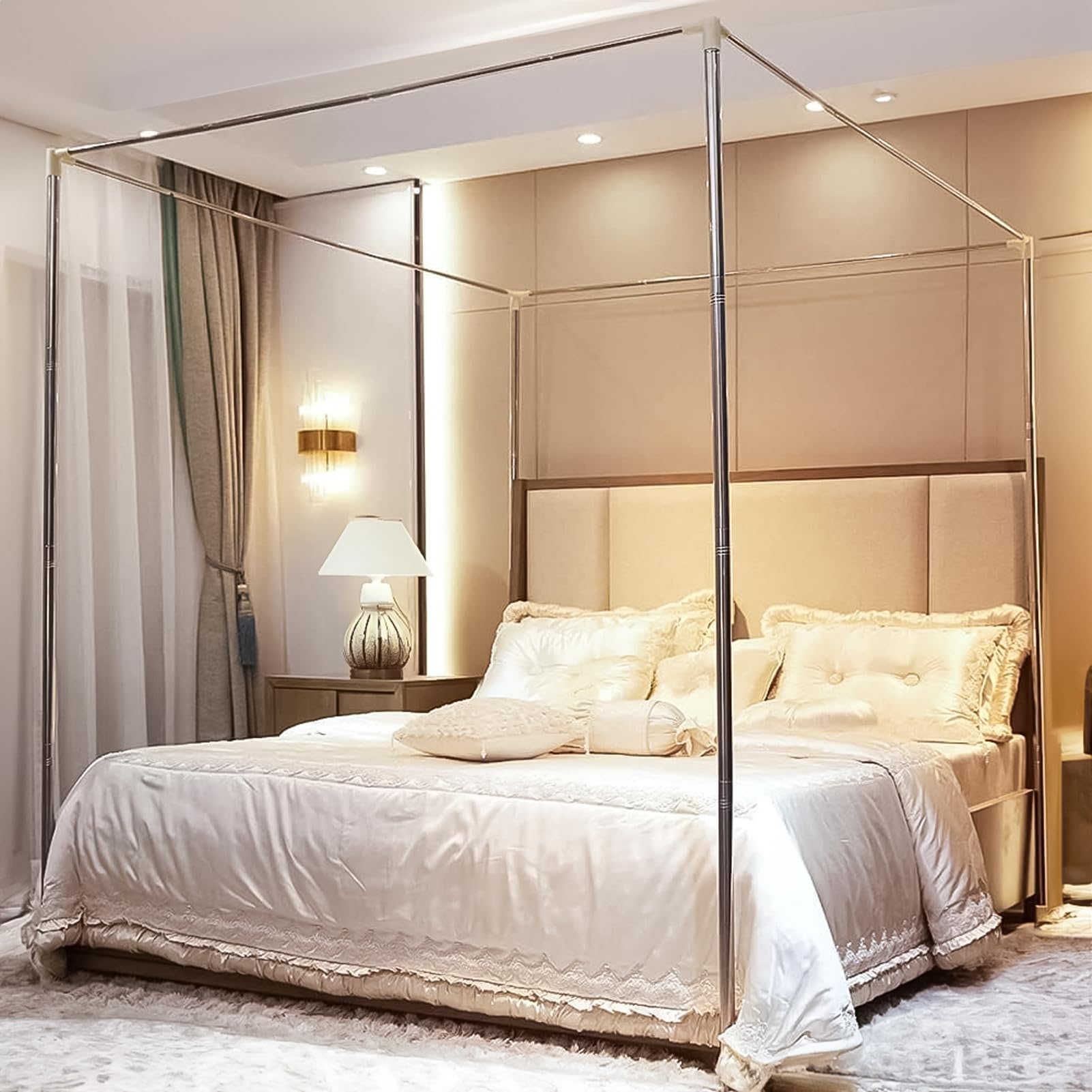 Stainless Steel Canopy Bed Frame - 4 Corner Mosquito Net Bracket for Twin Bed (39