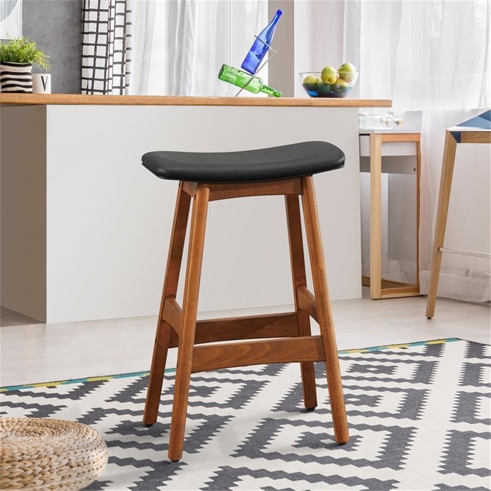Premium Black Faux Leather Counter Stool Set of 2 - Modern Bar Stools for Kitchen Island, Breakfast Nook & Home Decor - Waterproof & Easy to Clean Dining Chairs