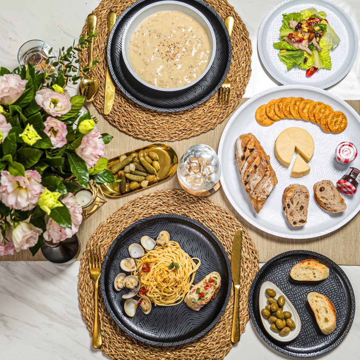 12-Piece Black Melamine Dinnerware Set - Durable Plates & Bowls for Outdoor Dining, Camping, and Picnics