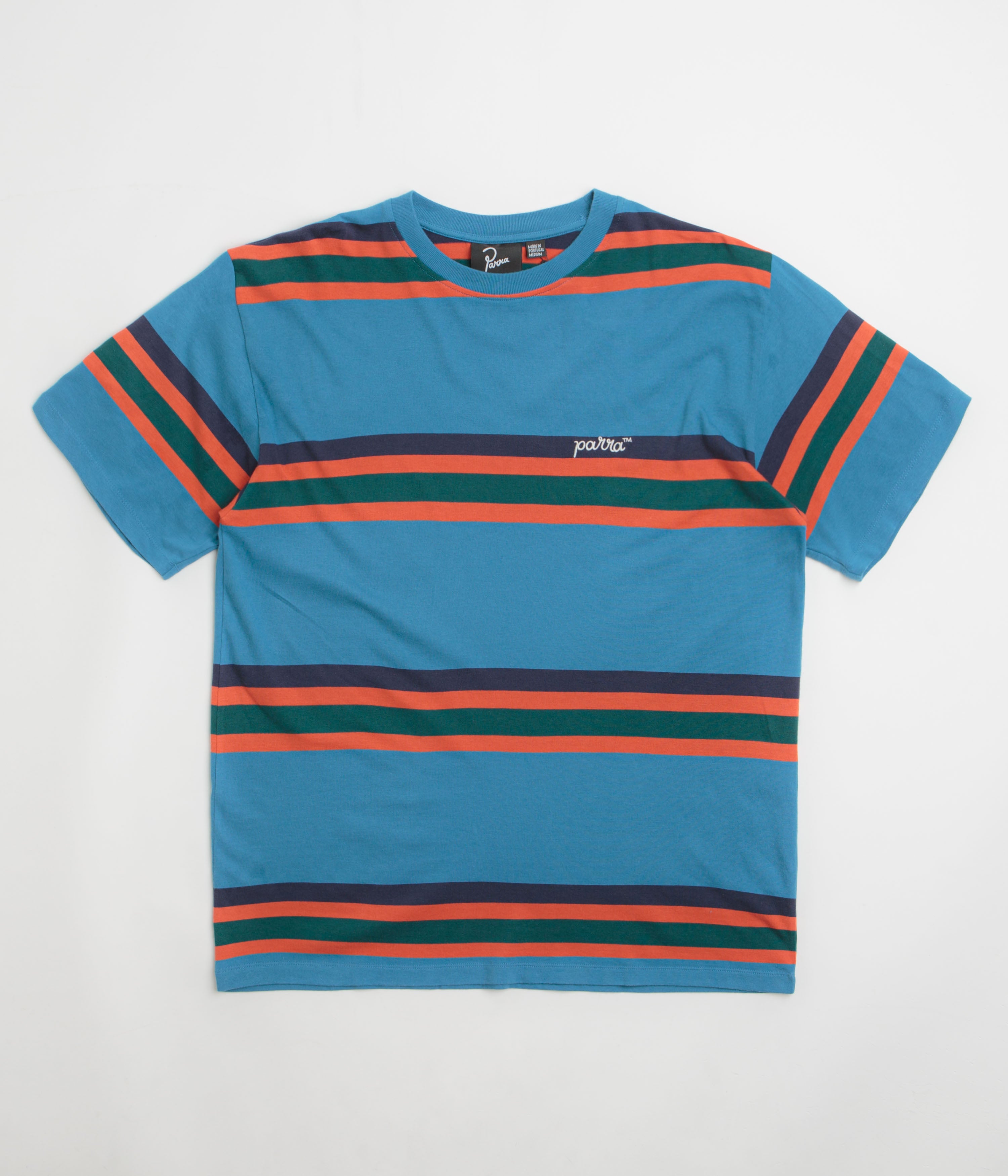 Parra Script Striped T-Shirt for Men - Blue Cotton Casual Tee - Perfect for Streetwear, Summer Outfits & Everyday Comfort