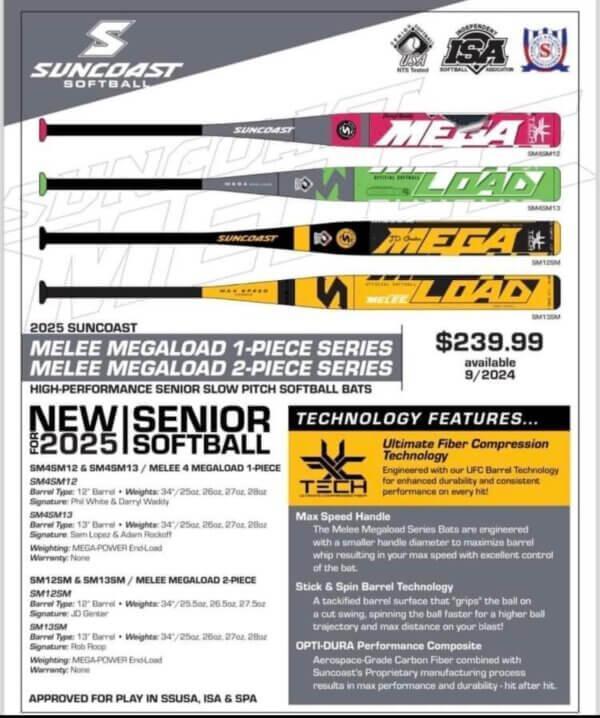 2025 Suncoast Melee Megaload 13 Senior Slowpitch Softball Bat - 1 Piece SM4SM13 | Perfect for Competitive Games & Training