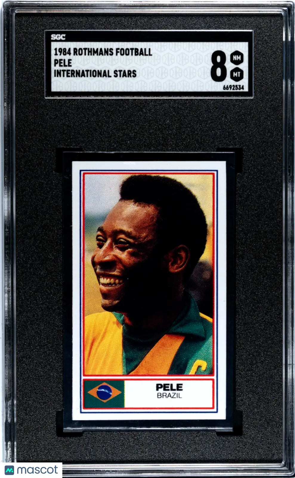 1984 Rothmans Football International Stars Pele SGC 8 Graded Card - Rare Vintage Soccer Collectible for Display & Investment - Perfect for Sports Memorabilia Collections & Man Cave Decor