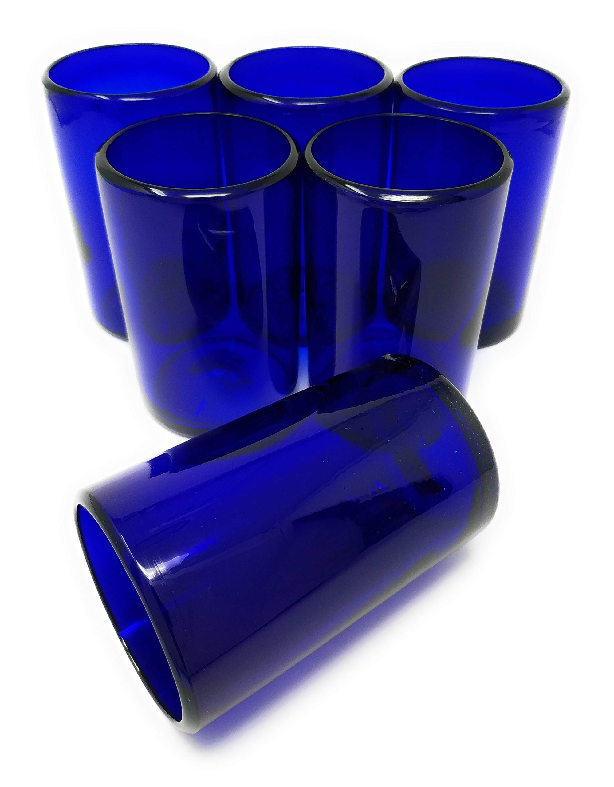 Hand Blown Mexican Drinking Glasses - Set of 6 Cobalt Blue Water Glasses (14 oz Each) - Perfect for Margaritas, Cocktails & Home Decor