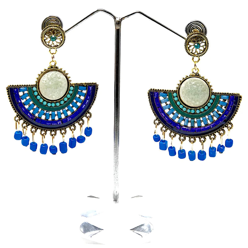 Bohemian Semi Circle Earrings for Women - Handmade Boho Dangle Earrings with Beads (E871) | Perfect for Festival, Wedding & Everyday Wear