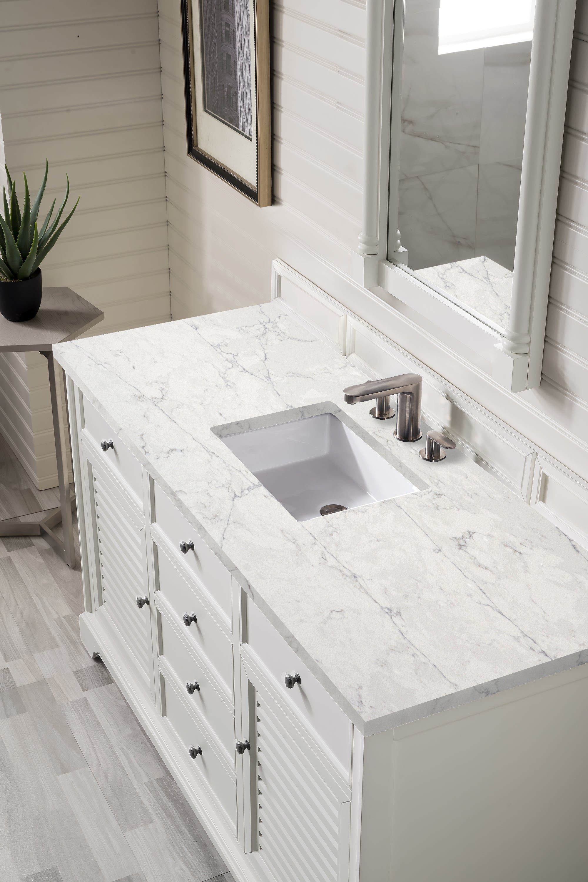 Providence 60 Inch Single Bathroom Vanity Cabinet with 3CM Eternal Jasmine Pearl Quartz Countertop - Bright White Finish for Modern Bathroom Remodel | Perfect for Master Bath, Guest Bath & Powder Room
