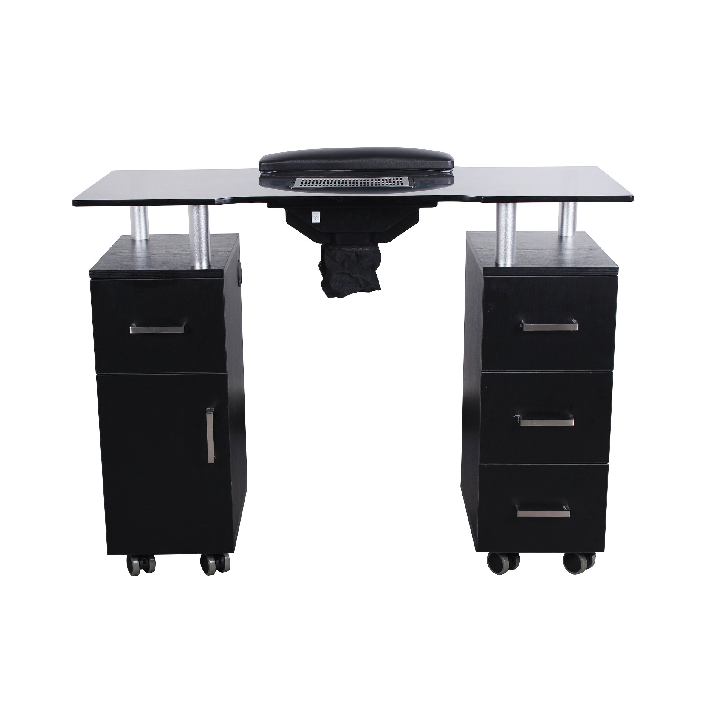Premium Black Glass Glow Salon Manicure Nail Table - Professional Spa & Salon Furniture for Nail Technicians, Pedicures & Beauty Services | Perfect for Nail Salons, Home Studios & Mobile Beauty Businesses