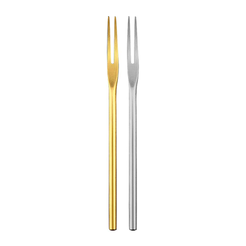 DOITOOL 2-Piece Unique Stainless Steel Fruit Forks Set - Elegant Dessert & Cake Forks for Home, Banquet, Bar, Wedding (Gold + Silver) - Perfect for Party Supplies, Afternoon Tea & Special Occasions