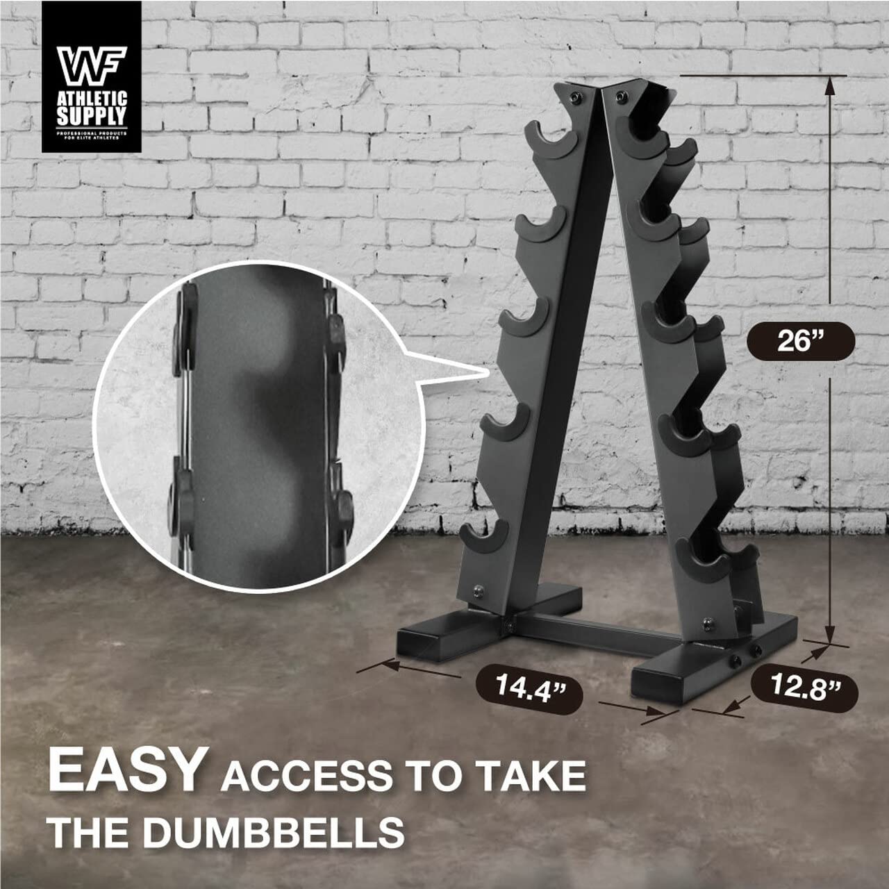 WF Athletic Supply 5-25 Lb Cast Iron Dumbbells Set with A-Frame Storage Rack - Solid Gray/Black Hexagon Free Weights for Weightlifting, Strength Training & Home Gym | Durable Fitness Equipment for Men & Women | Perfect for Garage, Basement & Home Workouts