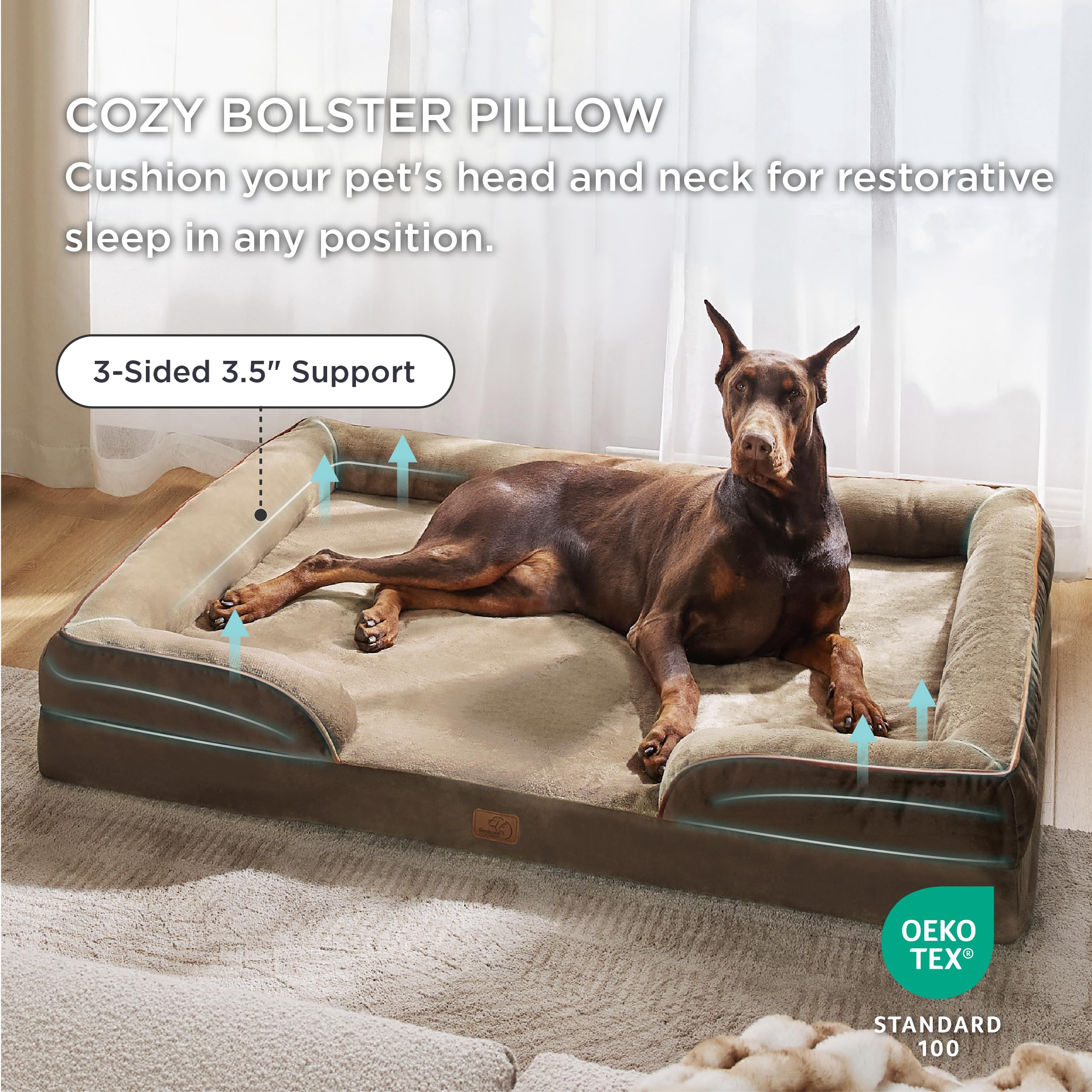 Bedsure XXL Orthopedic Dog Bed for Large Dogs - Washable Memory Foam Pet Sofa with Removable Cover, Waterproof Lining & Non-Slip Bottom - Great for Great Danes, Mastiffs & Giant Breeds - Perfect for Living Room, Bedroom & Pet-Friendly Spaces