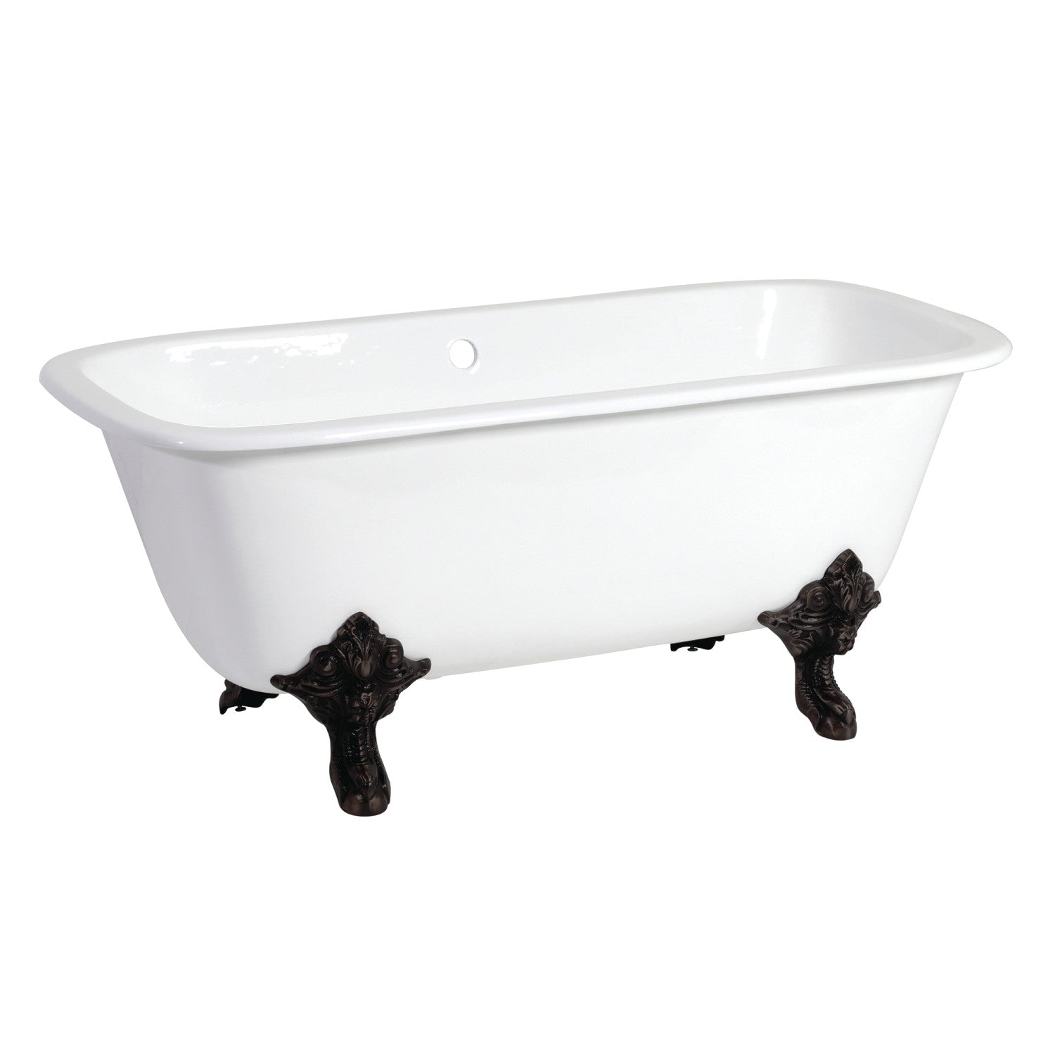 Aqua Eden 67 Inch White Matte Black Cast Iron Clawfoot Bathtub - Double Ended Rectangular Freestanding Tub (No Faucet Drillings) for Vintage Bathroom & Luxury Spa Retreat