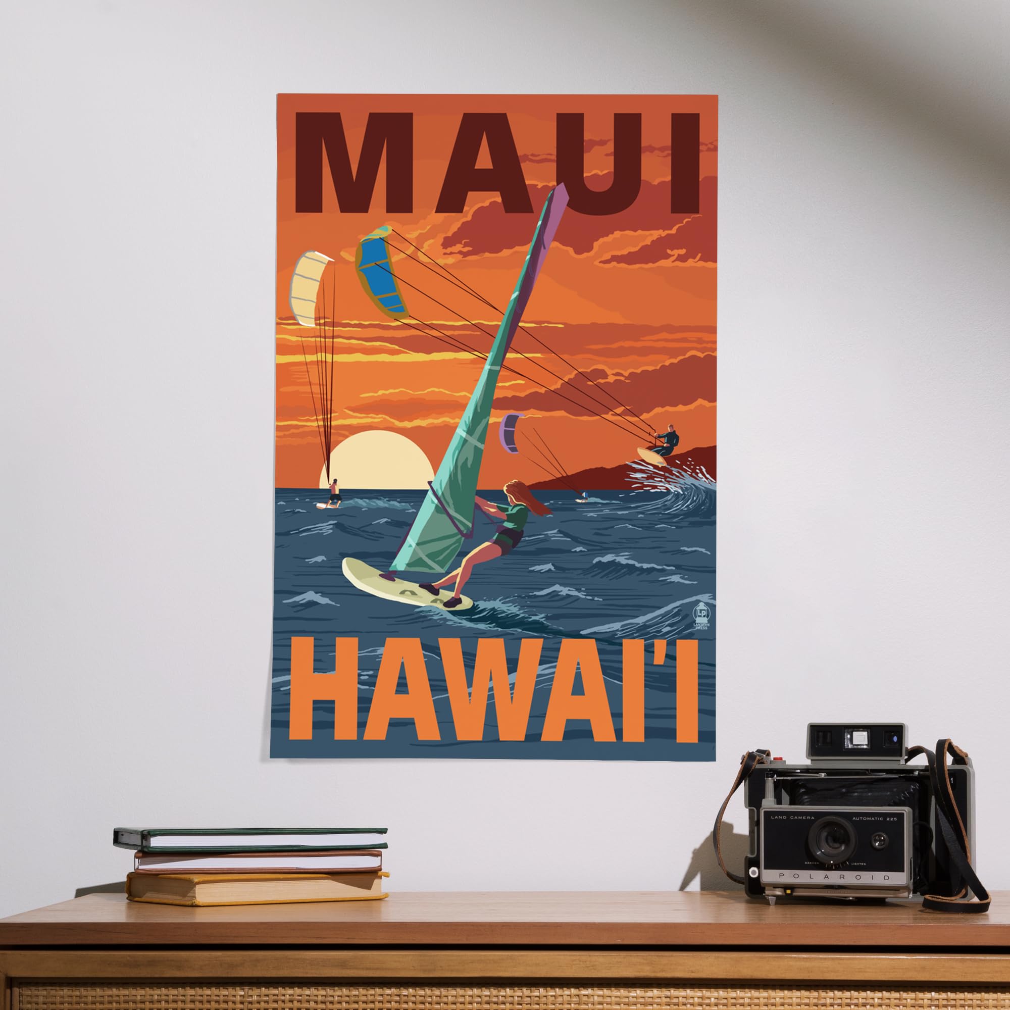 Lantern Press 16x24 Inch Giclee Art Print - Maui Hawaii Sunset Windsurfers Wall Decor | Perfect for Beach House, Living Room & Office Wall Art