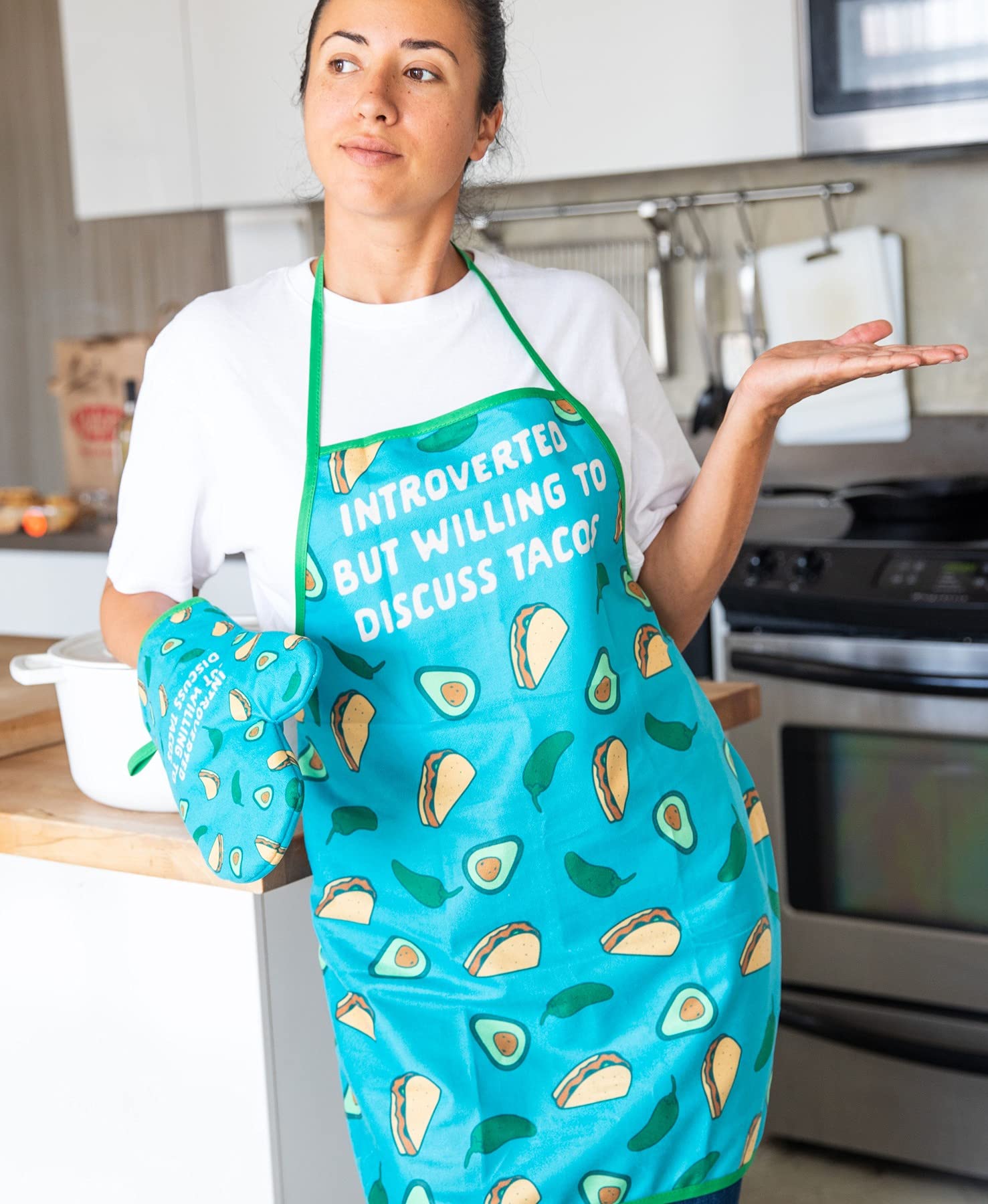 Funny Cinco De Mayo Graphic Oven Mitt - Introverted But Willing To Discuss Tacos Novelty Kitchen Accessories for Mexican Food Lovers | Perfect for Cooking, Baking & Taco Tuesday Parties